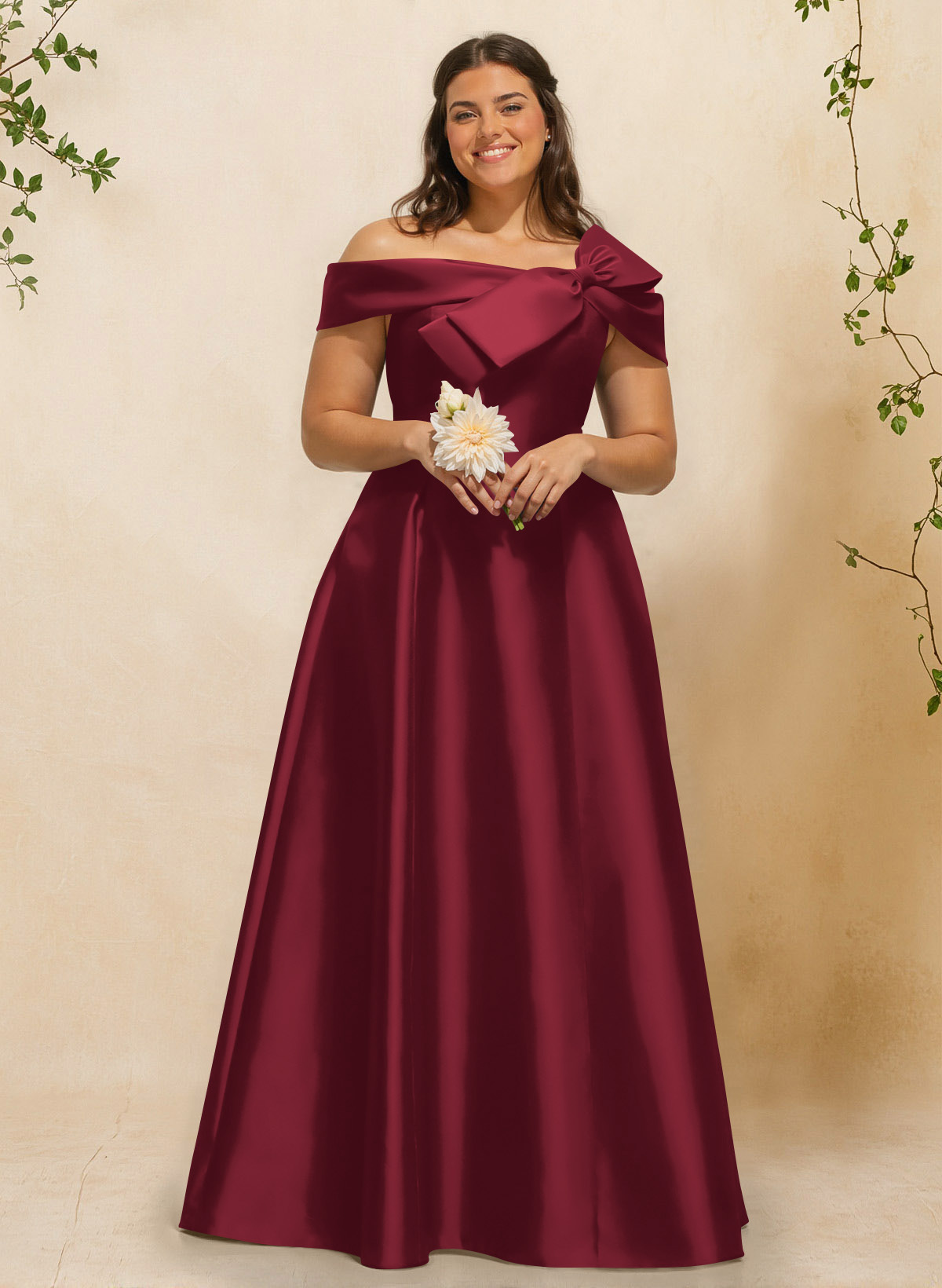 A-Line Off-The-Shoulder Sleeveless Floor-Length Satin Bridesmaid Dresses With Bow(s), product image 28