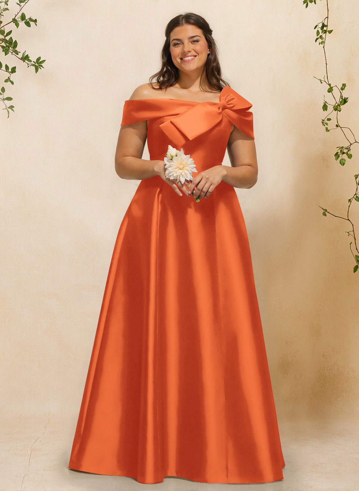 A-Line Off-The-Shoulder Sleeveless Floor-Length Satin Bridesmaid Dresses With Bow(s), product image 128