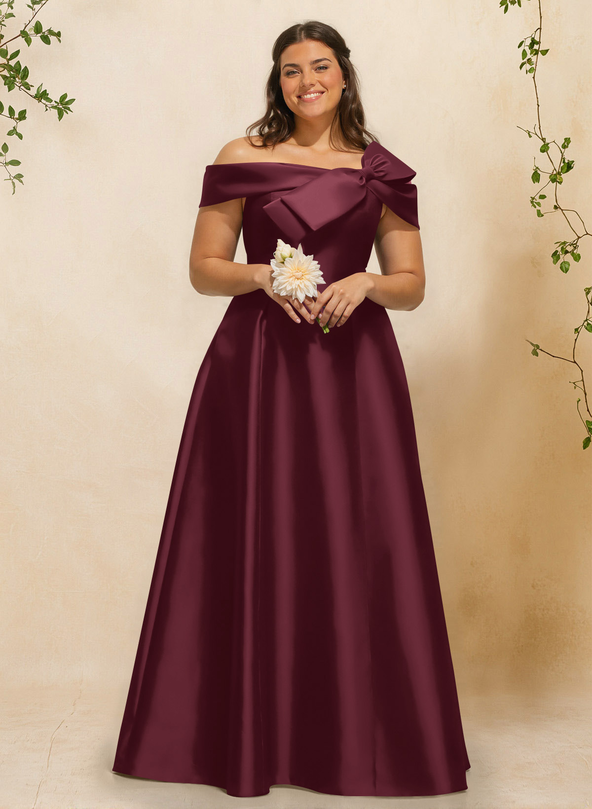 A-Line Off-The-Shoulder Sleeveless Floor-Length Satin Bridesmaid Dresses With Bow(s), product image 26