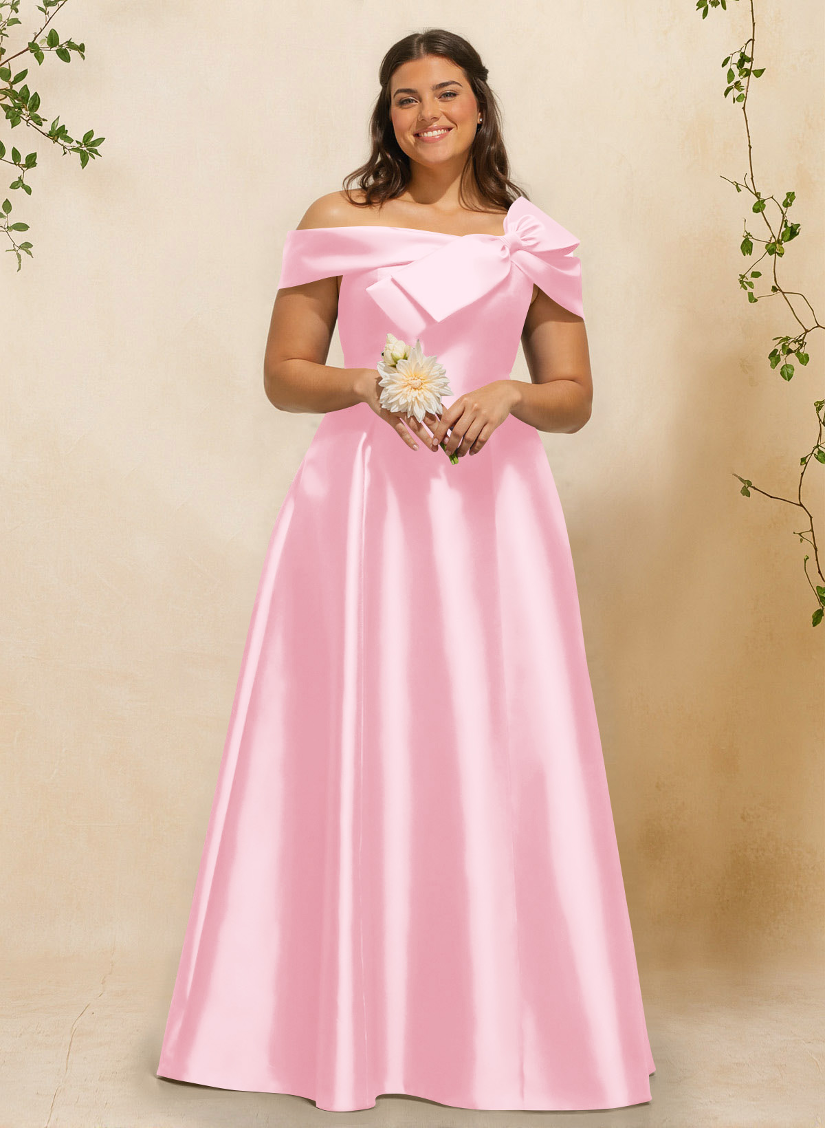 A-Line Off-The-Shoulder Sleeveless Floor-Length Satin Bridesmaid Dresses With Bow(s), product image 52