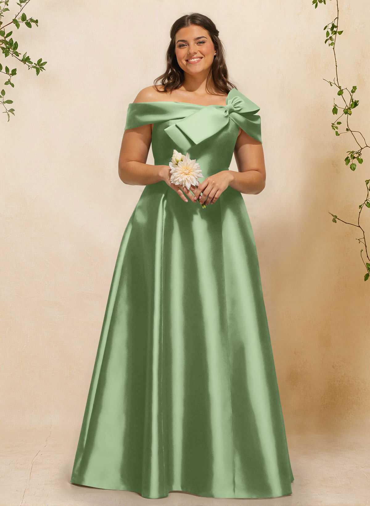 A-Line Off-The-Shoulder Sleeveless Floor-Length Satin Bridesmaid Dresses With Bow(s), product image 84