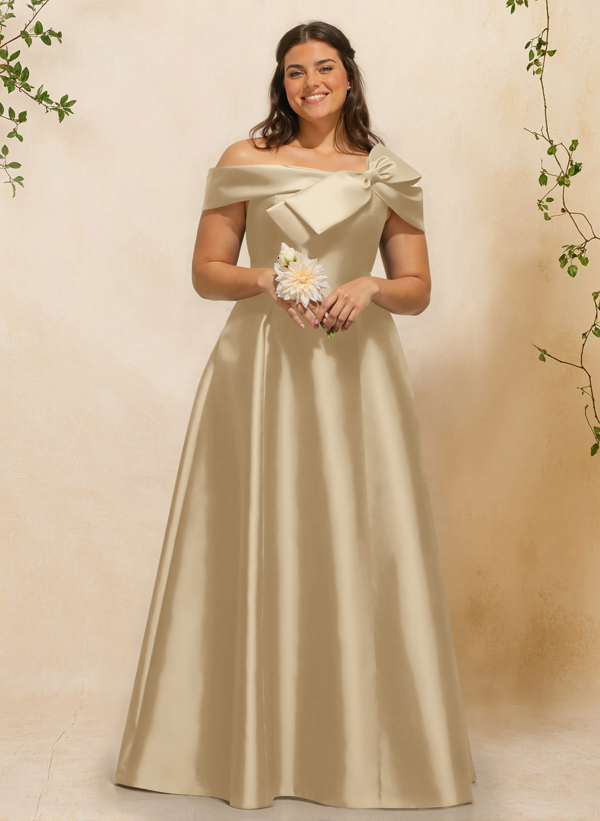 A-Line Off-The-Shoulder Sleeveless Floor-Length Satin Bridesmaid Dresses With Bow(s), product image 92