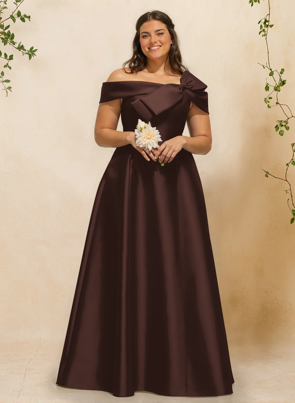 A-Line Off-The-Shoulder Sleeveless Floor-Length Satin Bridesmaid Dresses With Bow(s), product image 104