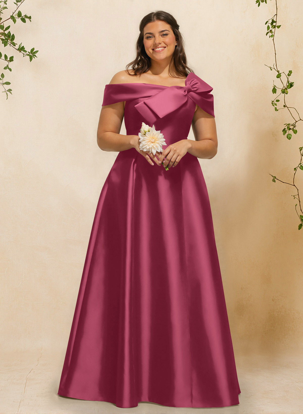 A-Line Off-The-Shoulder Sleeveless Floor-Length Satin Bridesmaid Dresses With Bow(s), product image 30