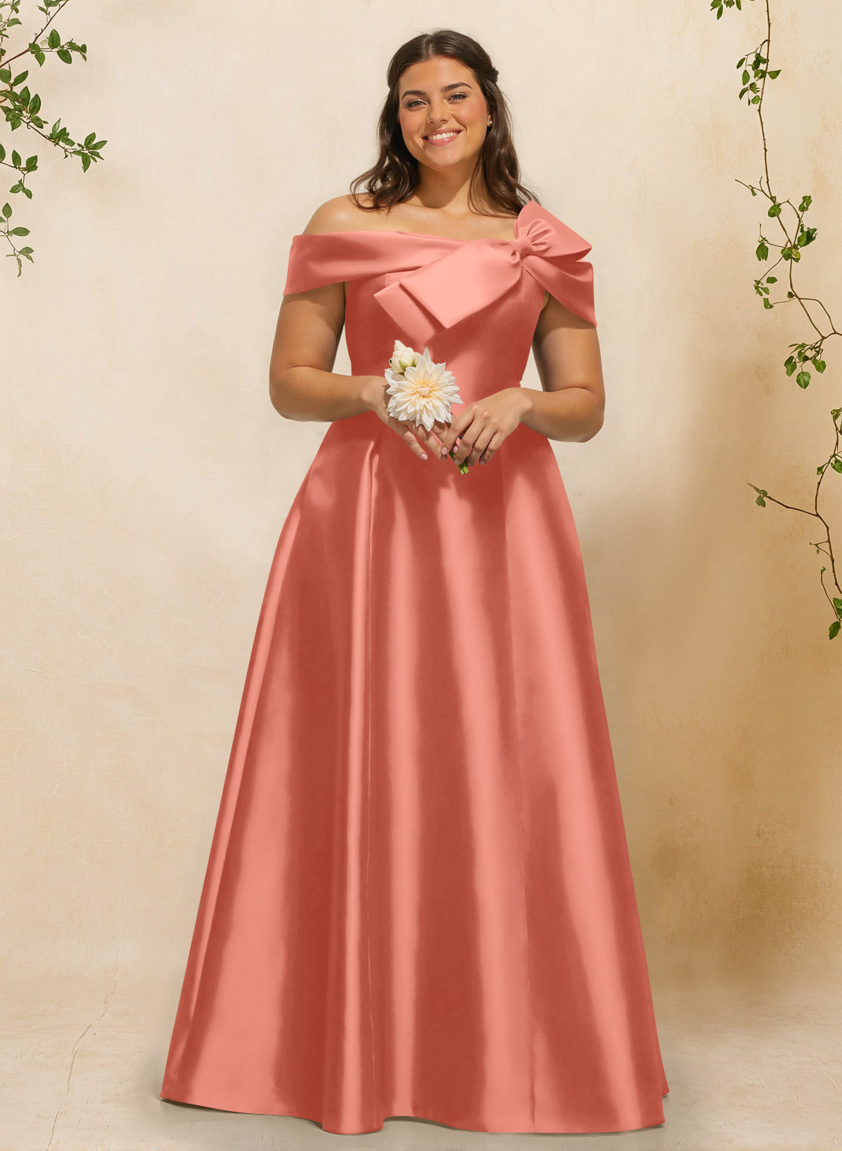 A-Line Off-The-Shoulder Sleeveless Floor-Length Satin Bridesmaid Dresses With Bow(s), product image 48
