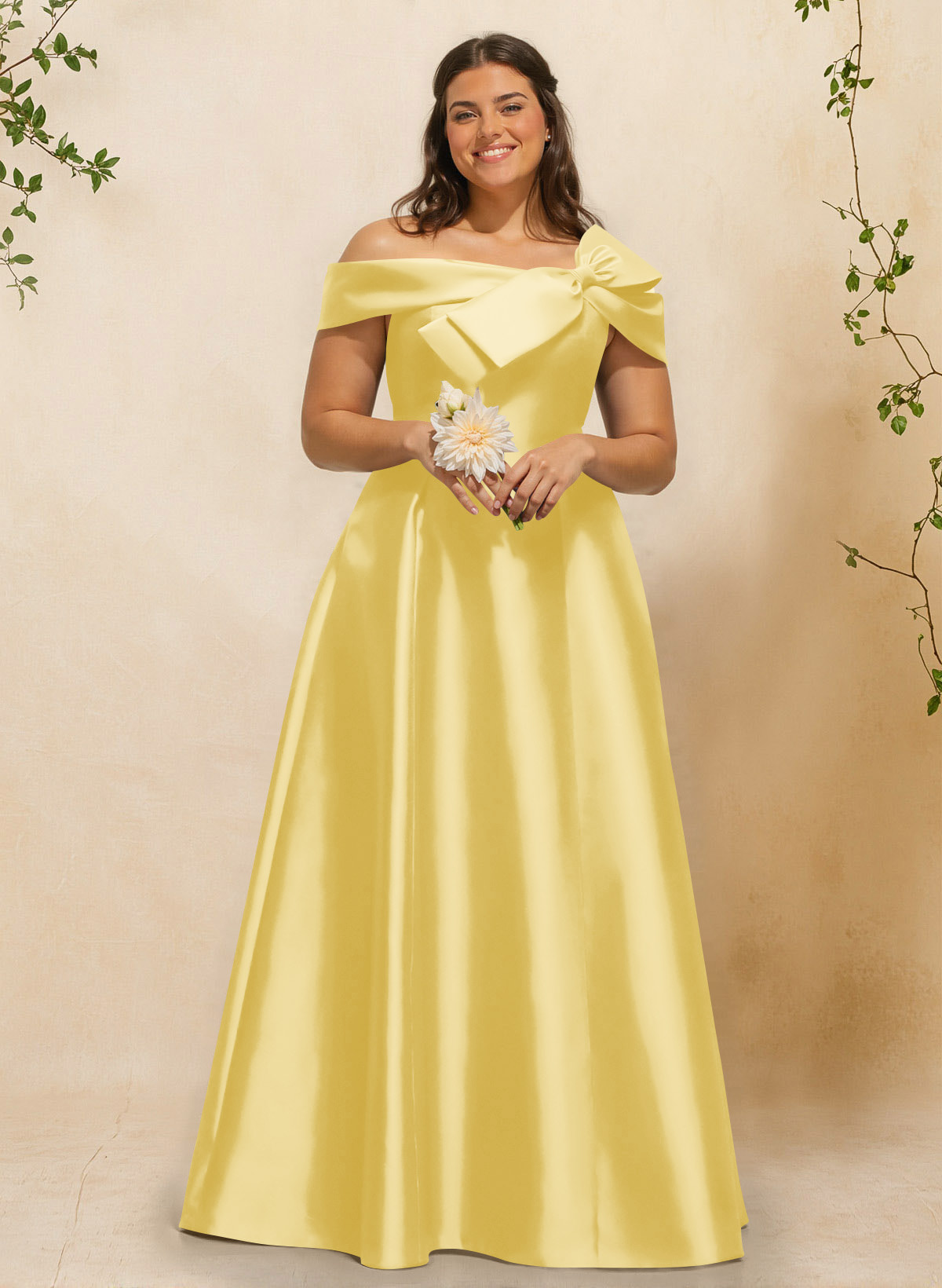 A-Line Off-The-Shoulder Sleeveless Floor-Length Satin Bridesmaid Dresses With Bow(s), product image 96