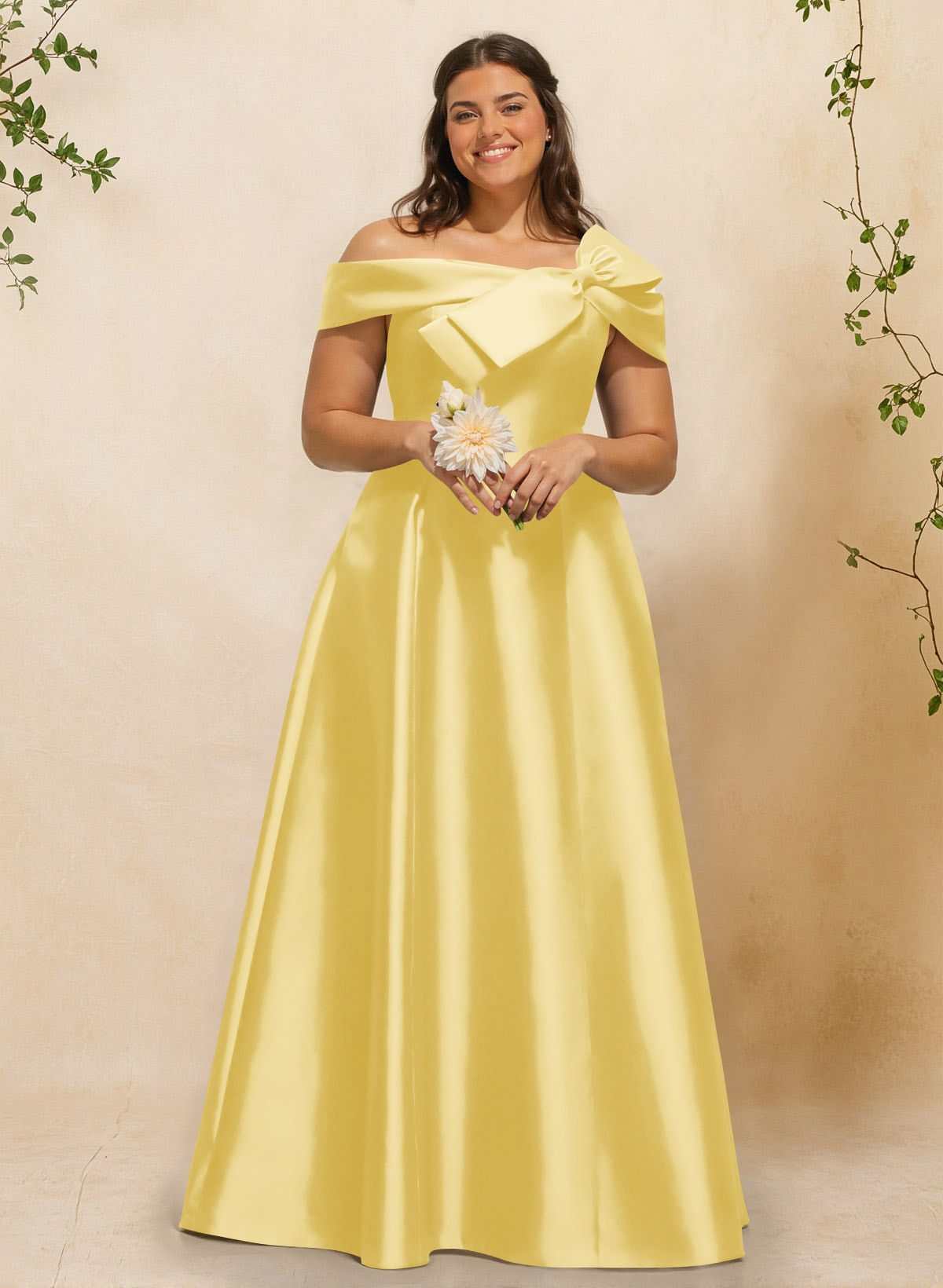 A-Line Off-The-Shoulder Sleeveless Floor-Length Satin Bridesmaid Dresses With Bow(s), product image 96