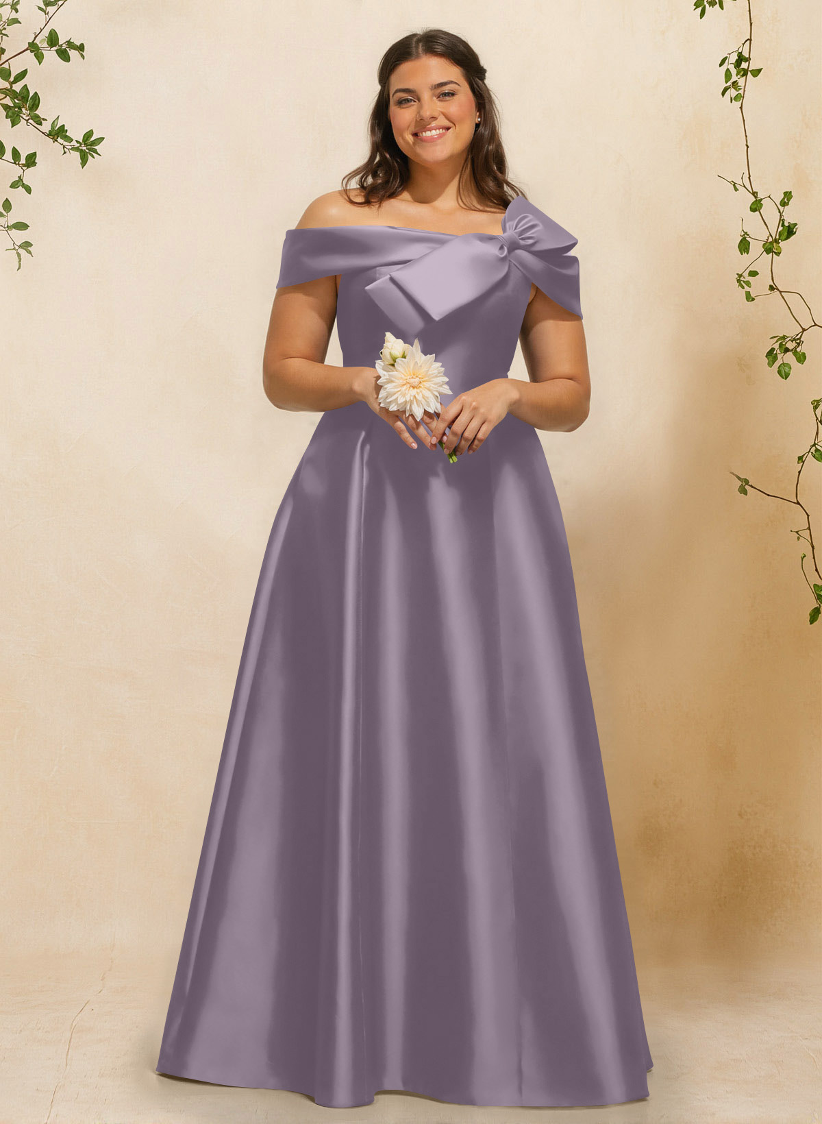 A-Line Off-The-Shoulder Sleeveless Floor-Length Satin Bridesmaid Dresses With Bow(s), product image 54