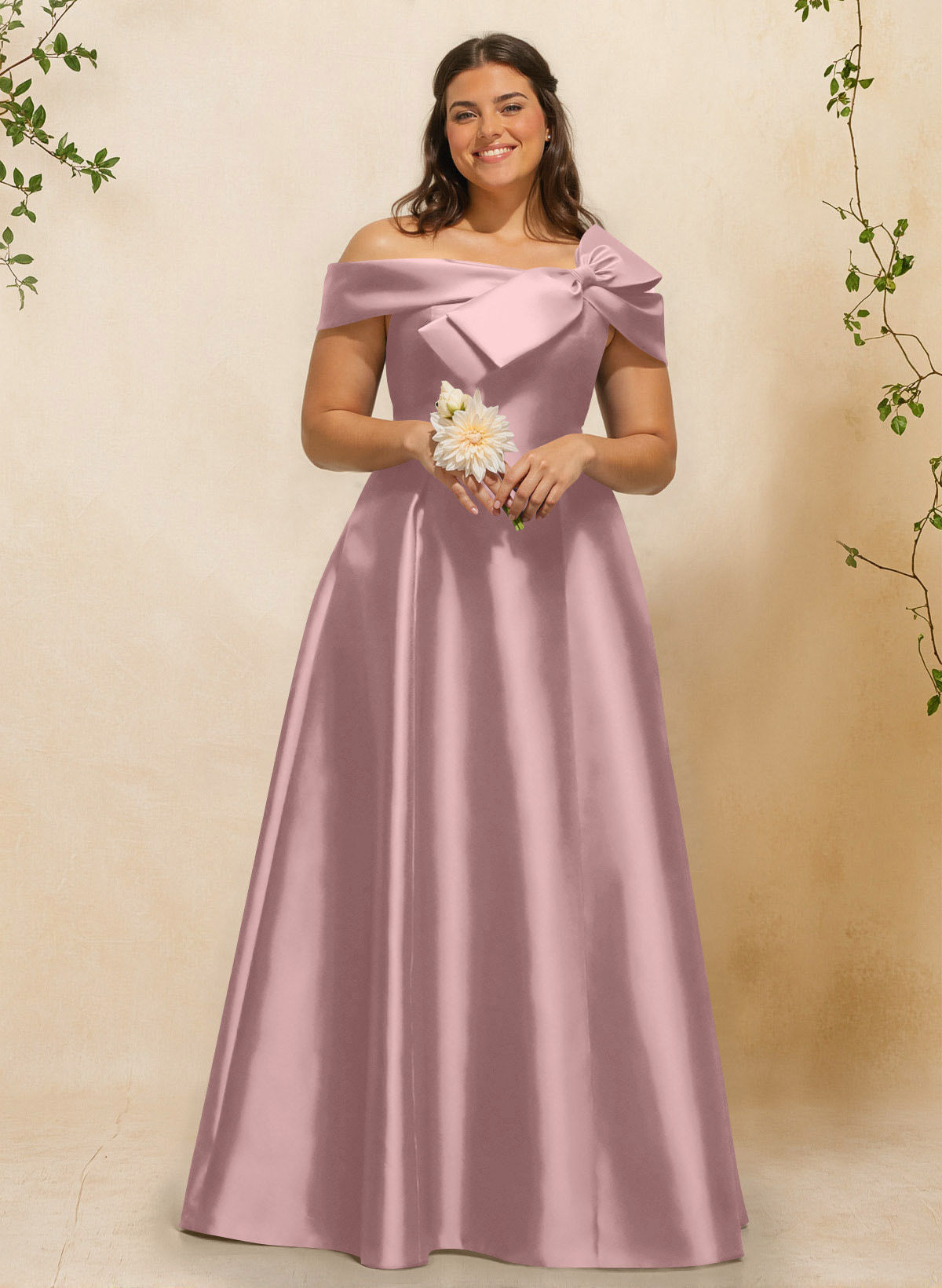 A-Line Off-The-Shoulder Sleeveless Floor-Length Satin Bridesmaid Dresses With Bow(s), product image 40