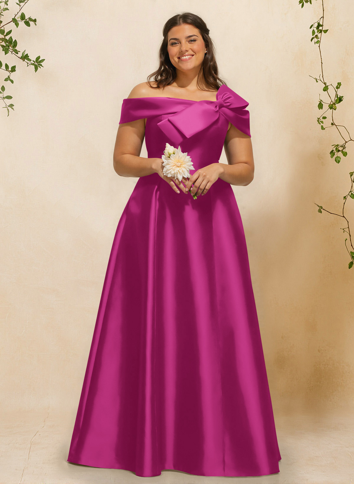 A-Line Off-The-Shoulder Sleeveless Floor-Length Satin Bridesmaid Dresses With Bow(s), product image 72