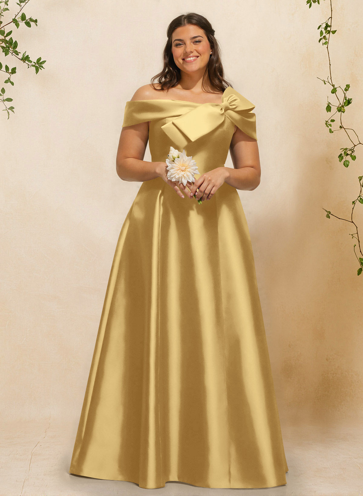 A-Line Off-The-Shoulder Sleeveless Floor-Length Satin Bridesmaid Dresses With Bow(s), product image 98