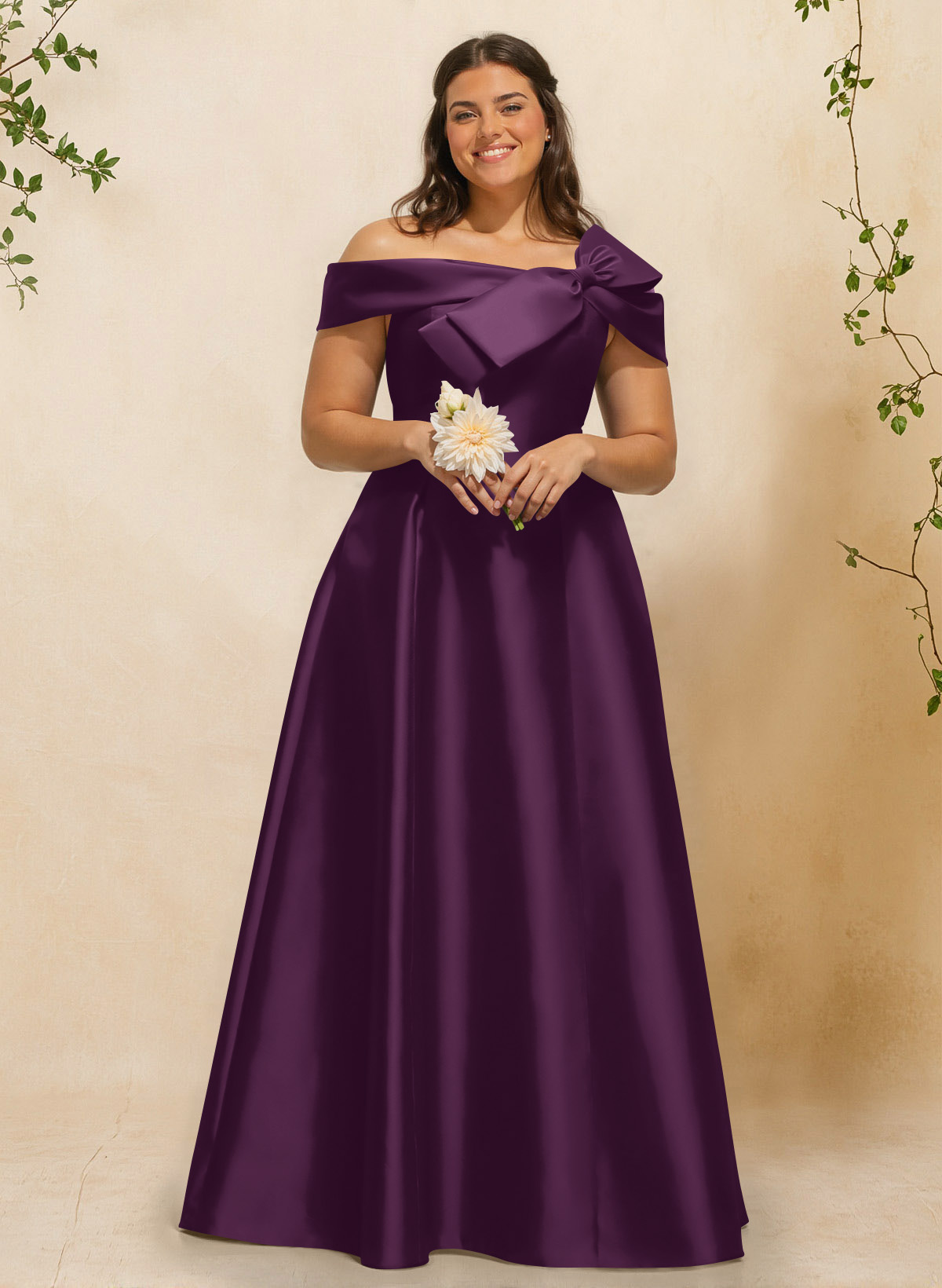A-Line Off-The-Shoulder Sleeveless Floor-Length Satin Bridesmaid Dresses With Bow(s), product image 68