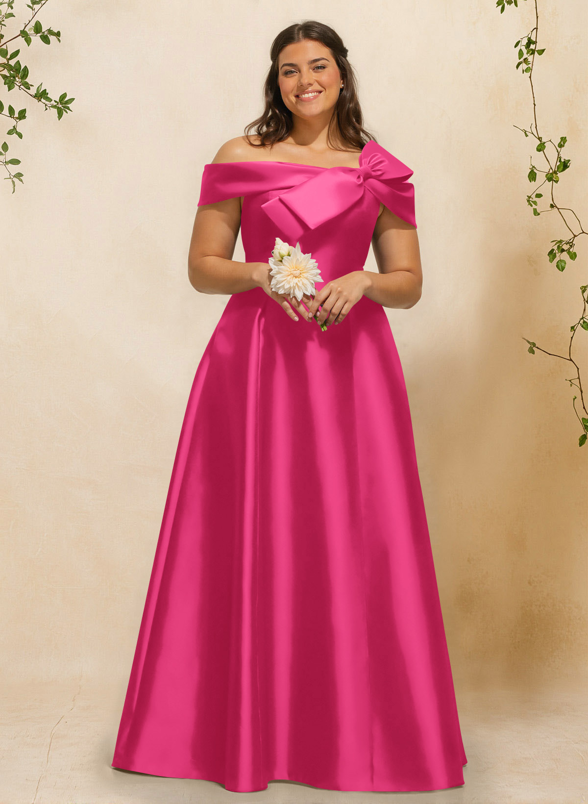 A-Line Off-The-Shoulder Sleeveless Floor-Length Satin Bridesmaid Dresses With Bow(s), product image 116