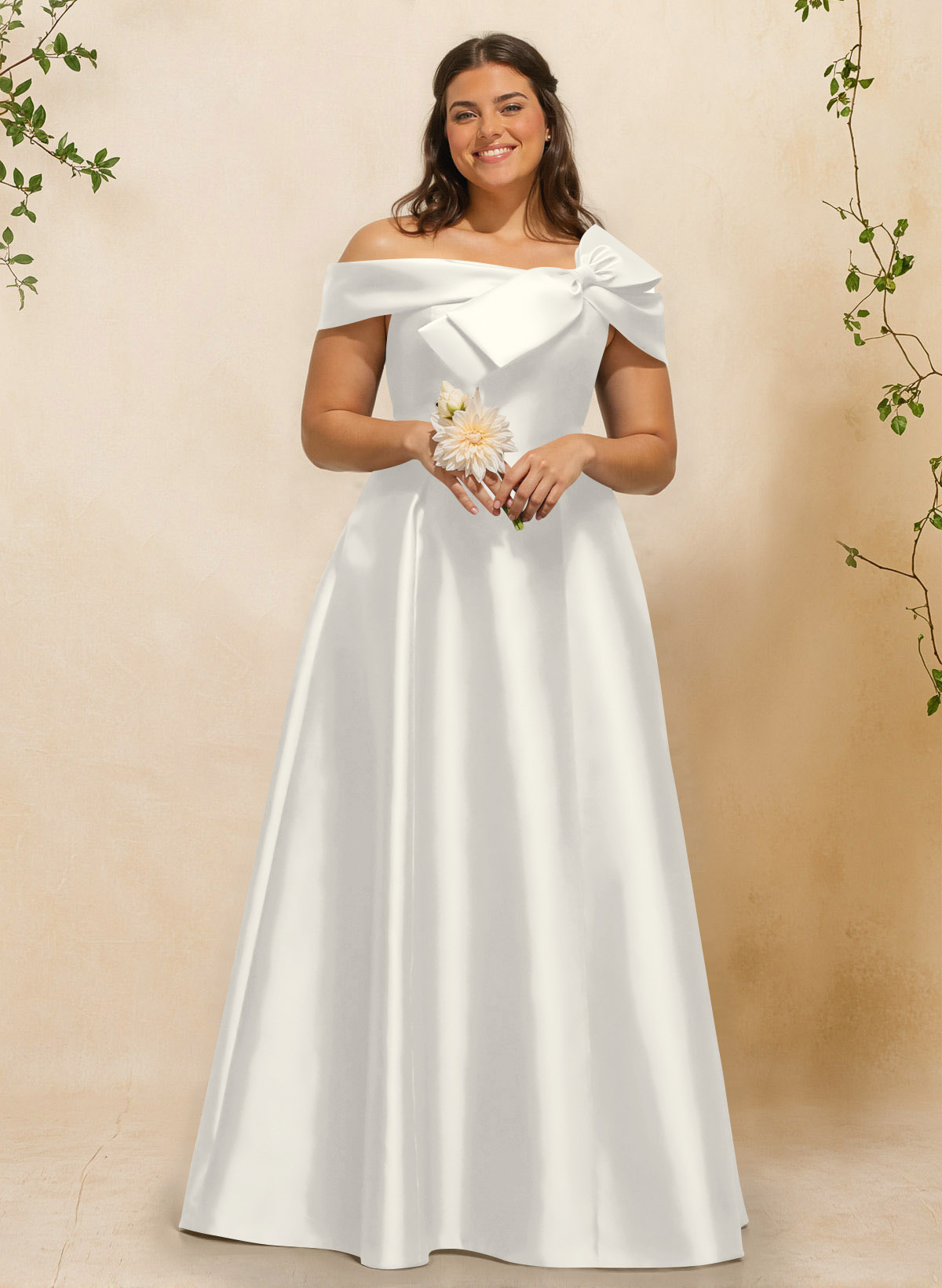A-Line Off-The-Shoulder Sleeveless Floor-Length Satin Bridesmaid Dresses With Bow(s), product image 106