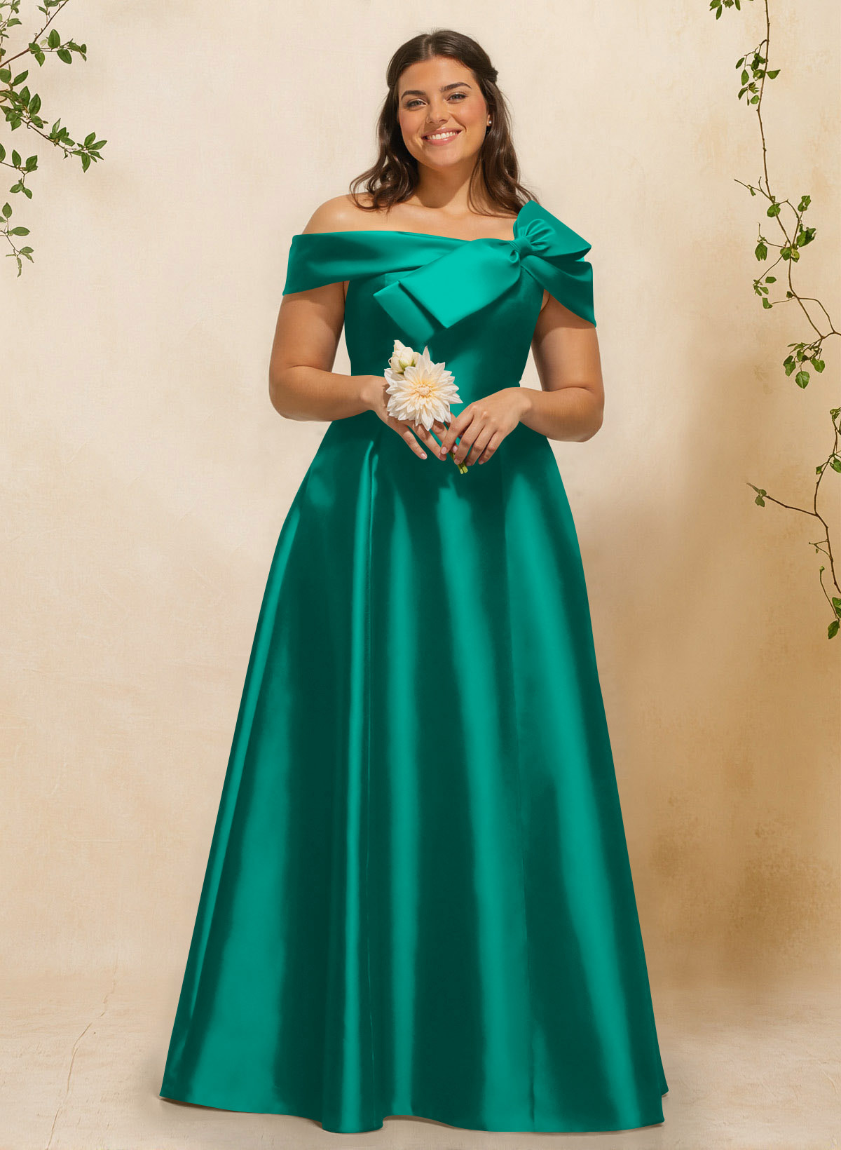 A-Line Off-The-Shoulder Sleeveless Floor-Length Satin Bridesmaid Dresses With Bow(s), product image 82