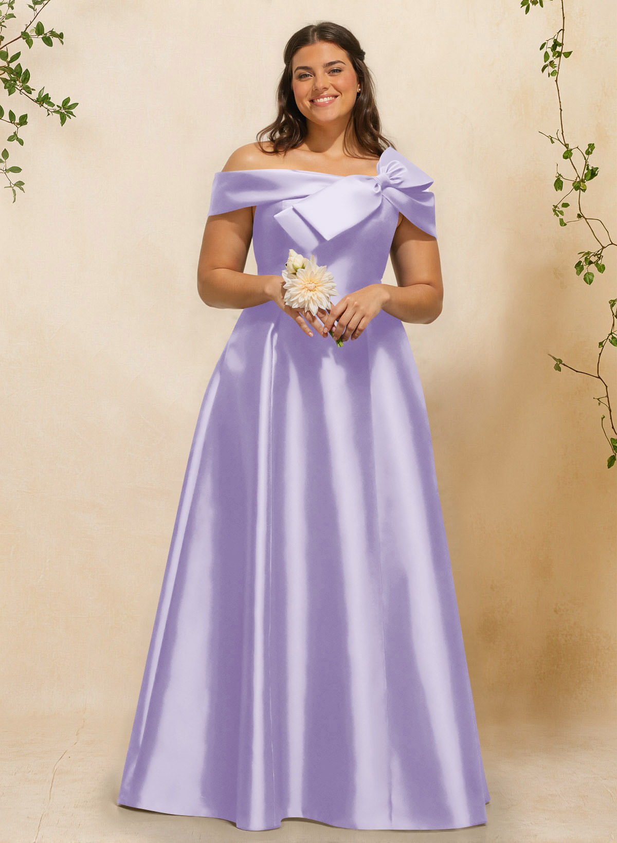 A-Line Off-The-Shoulder Sleeveless Floor-Length Satin Bridesmaid Dresses With Bow(s), product image 62