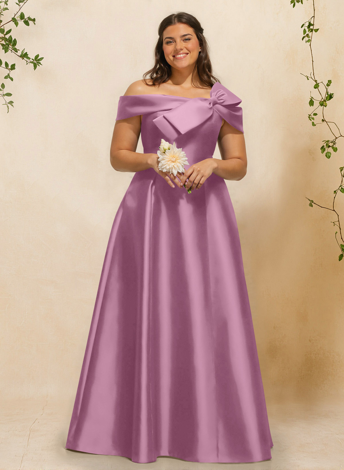 A-Line Off-The-Shoulder Sleeveless Floor-Length Satin Bridesmaid Dresses With Bow(s), product image 60