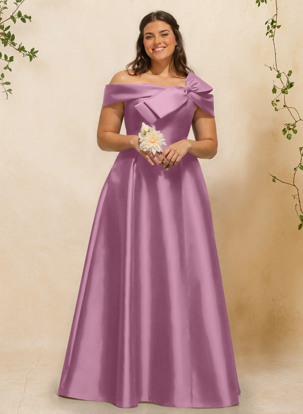 A-Line Off-The-Shoulder Sleeveless Floor-Length Satin Bridesmaid Dresses With Bow(s), product image 60