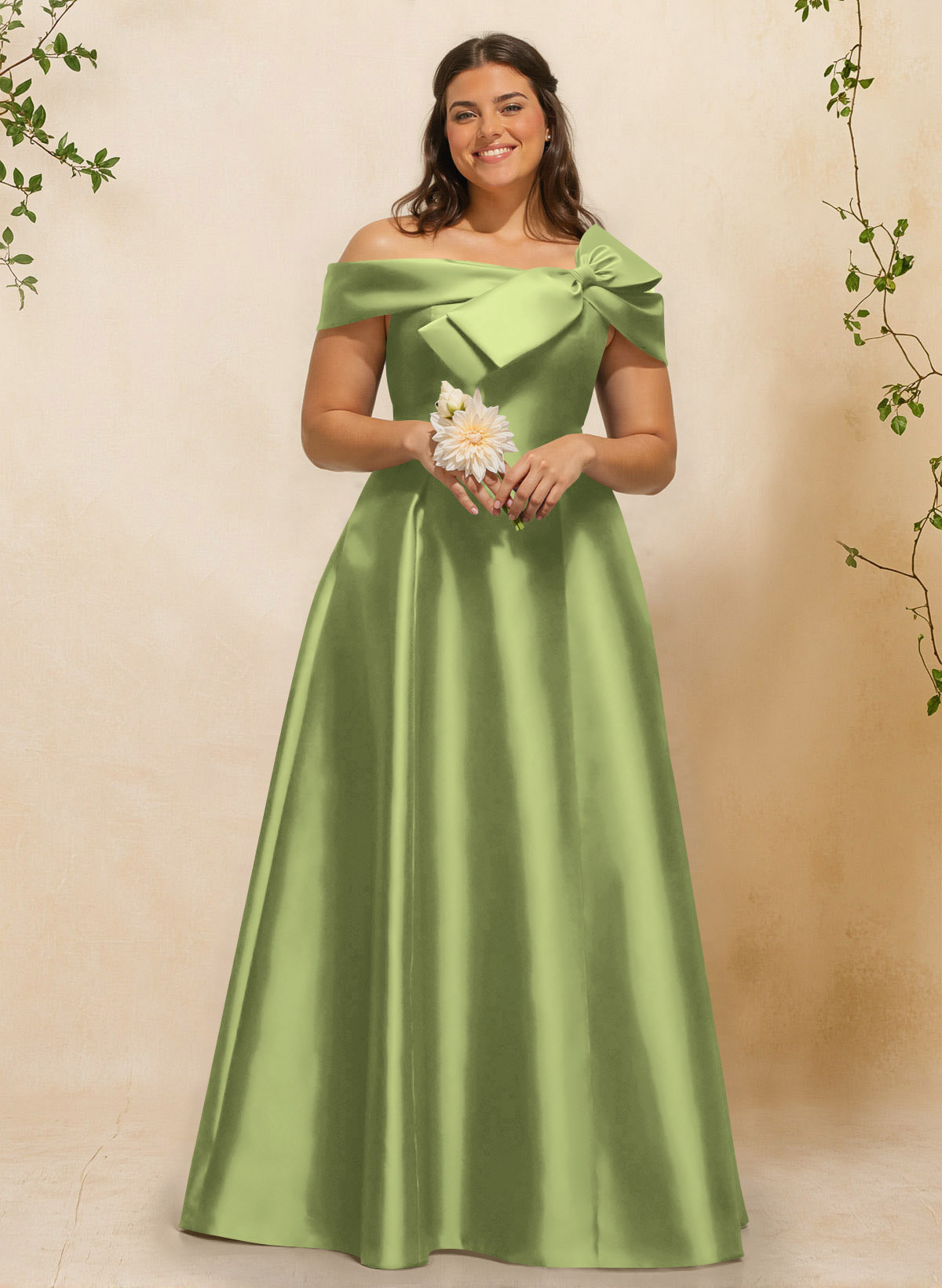 A-Line Off-The-Shoulder Sleeveless Floor-Length Satin Bridesmaid Dresses With Bow(s), product image 132