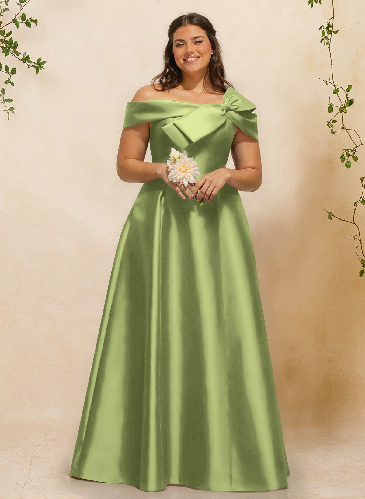 A-Line Off-The-Shoulder Sleeveless Floor-Length Satin Bridesmaid Dresses With Bow(s), product image 132