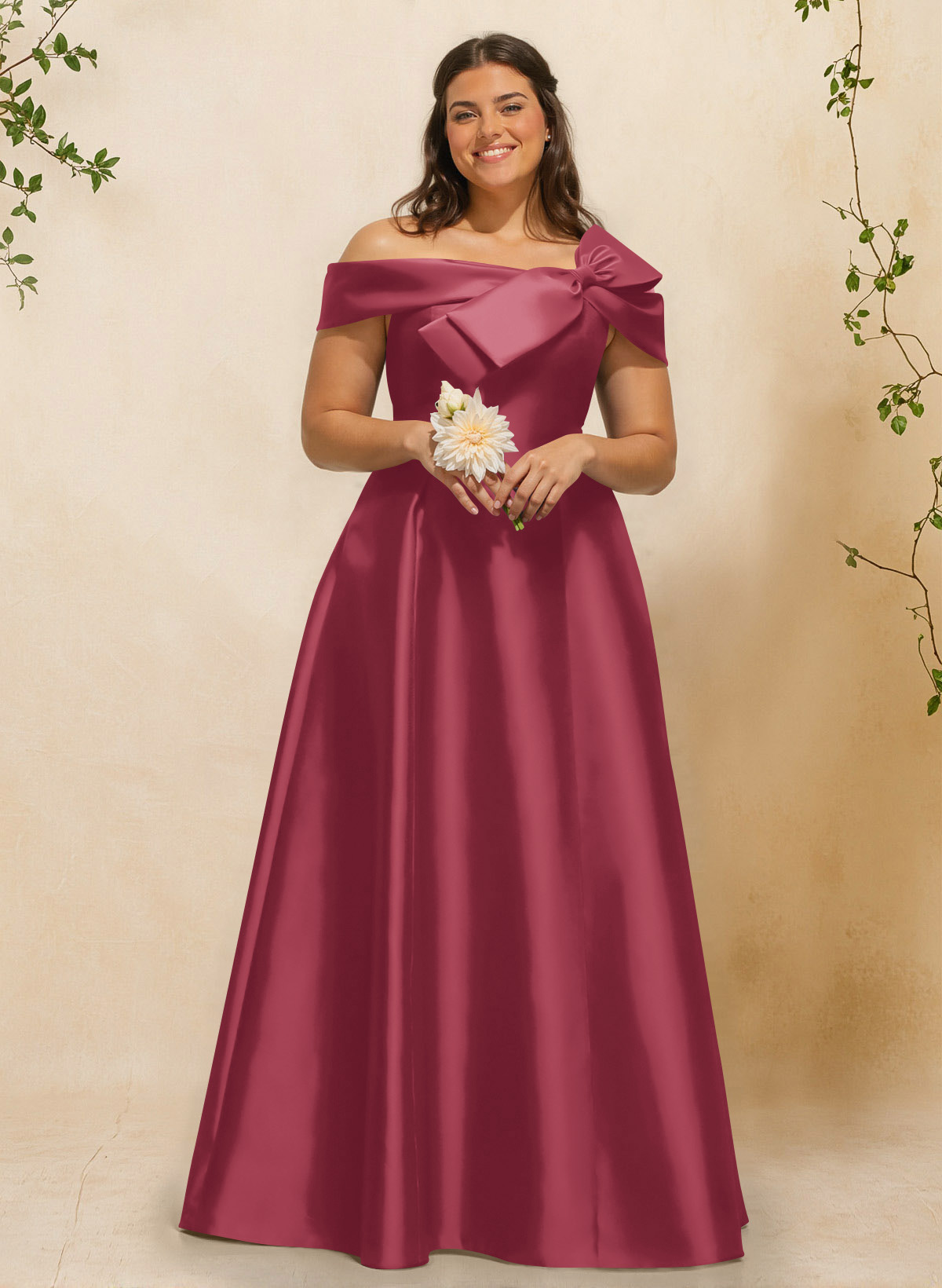 A-Line Off-The-Shoulder Sleeveless Floor-Length Satin Bridesmaid Dresses With Bow(s), product image 32