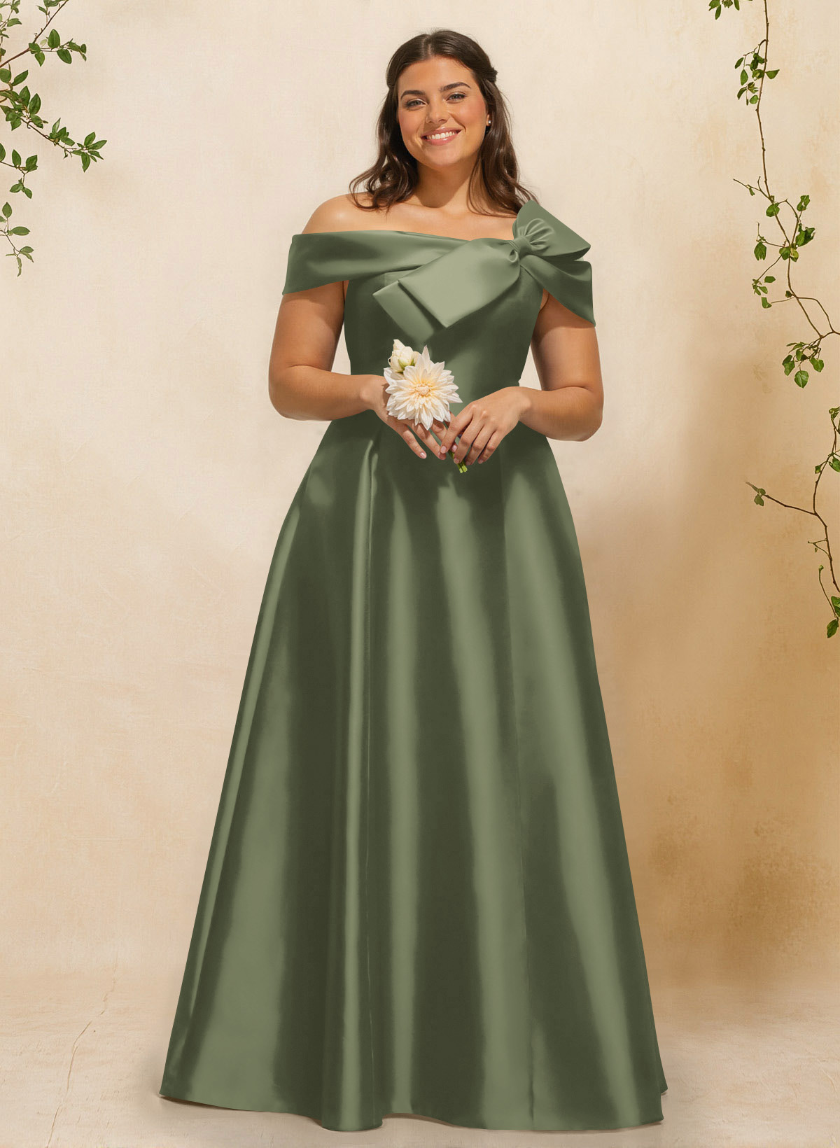 A-Line Off-The-Shoulder Sleeveless Floor-Length Satin Bridesmaid Dresses With Bow(s), product image 120