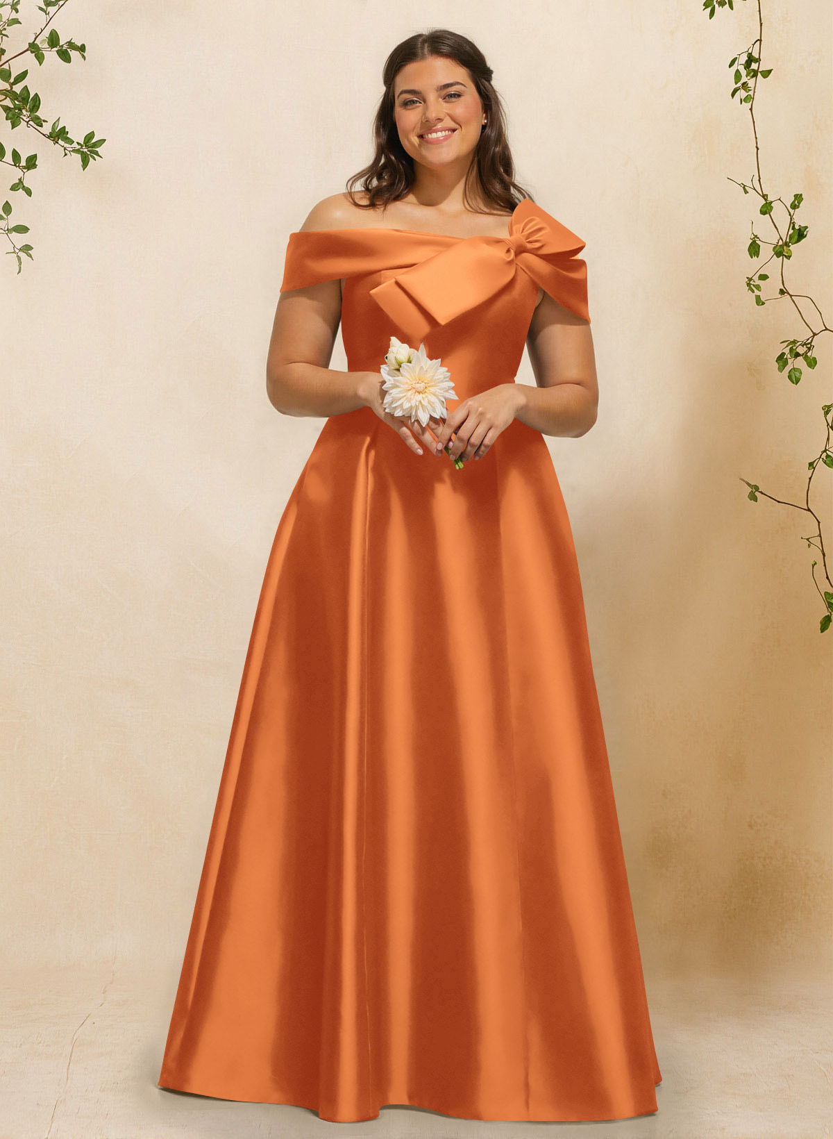 A-Line Off-The-Shoulder Sleeveless Floor-Length Satin Bridesmaid Dresses With Bow(s), product image 100