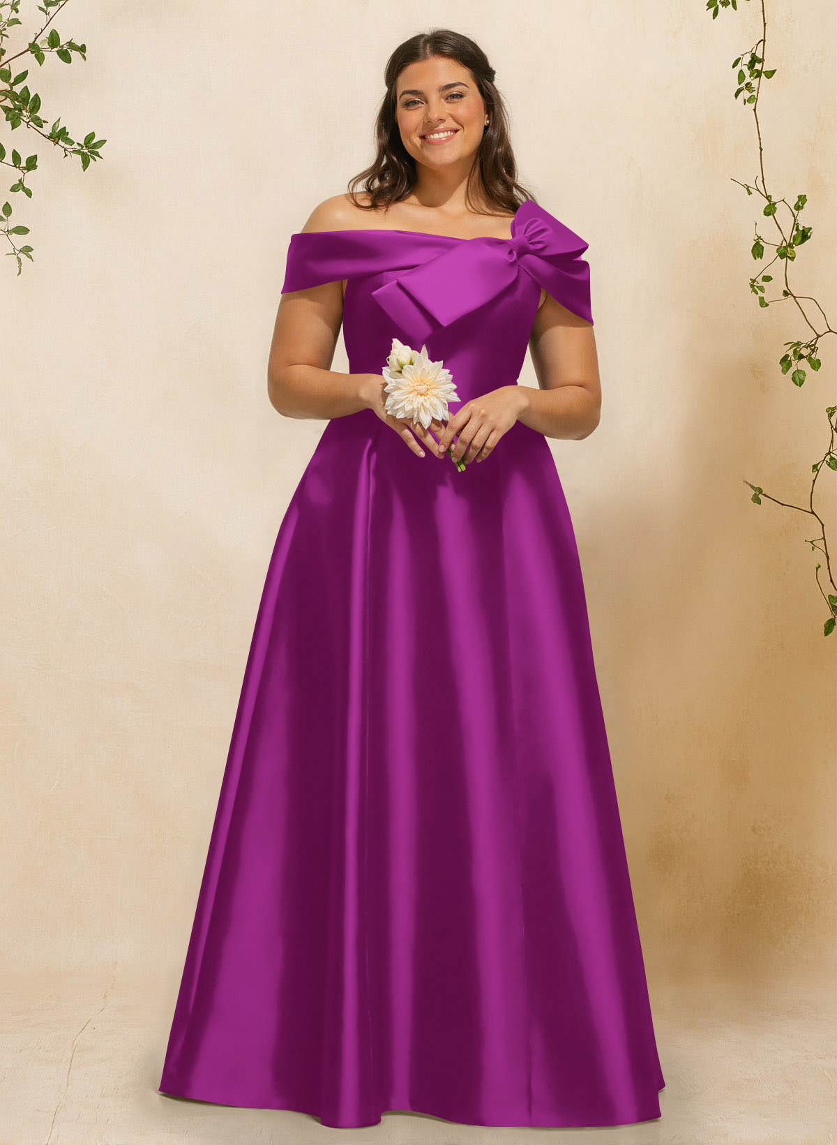 A-Line Off-The-Shoulder Sleeveless Floor-Length Satin Bridesmaid Dresses With Bow(s), product image 70