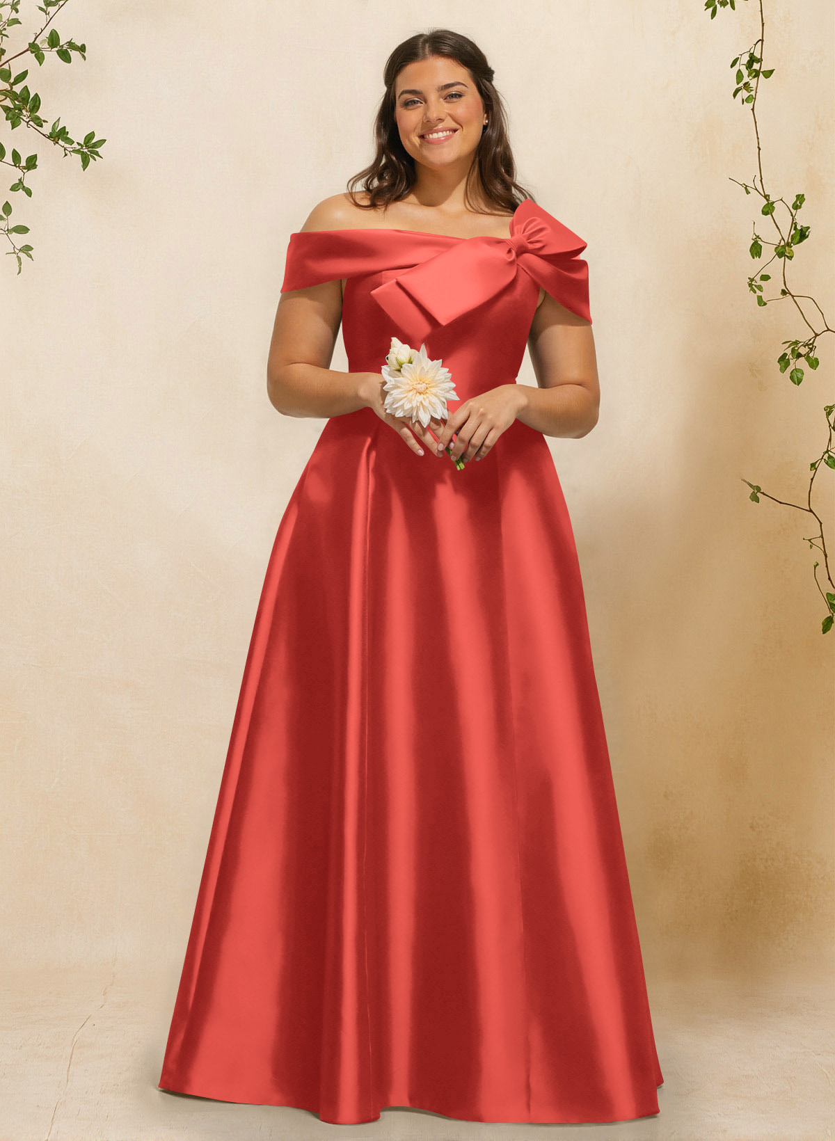 A-Line Off-The-Shoulder Sleeveless Floor-Length Satin Bridesmaid Dresses With Bow(s), product image 102