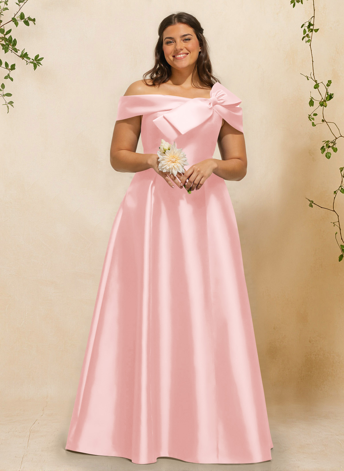 A-Line Off-The-Shoulder Sleeveless Floor-Length Satin Bridesmaid Dresses With Bow(s), product image 46