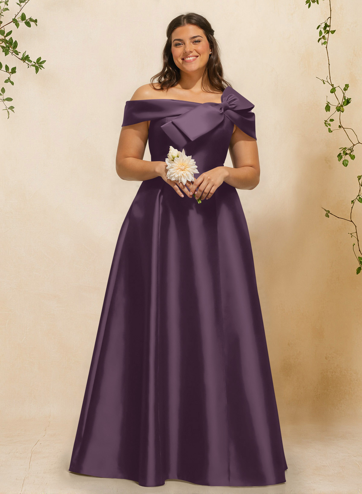 A-Line Off-The-Shoulder Sleeveless Floor-Length Satin Bridesmaid Dresses With Bow(s), product image 118