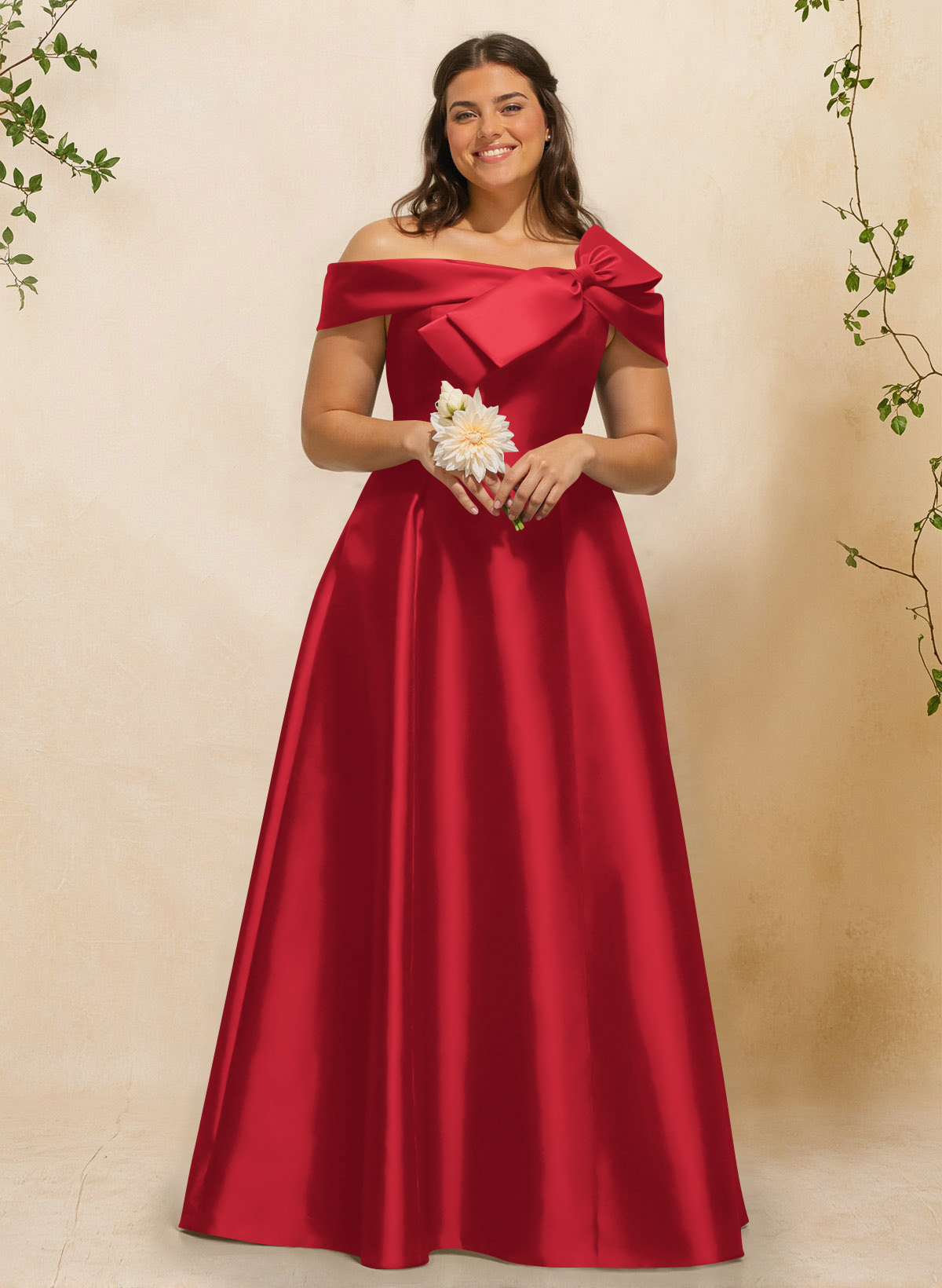 A-Line Off-The-Shoulder Sleeveless Floor-Length Satin Bridesmaid Dresses With Bow(s), product image 34
