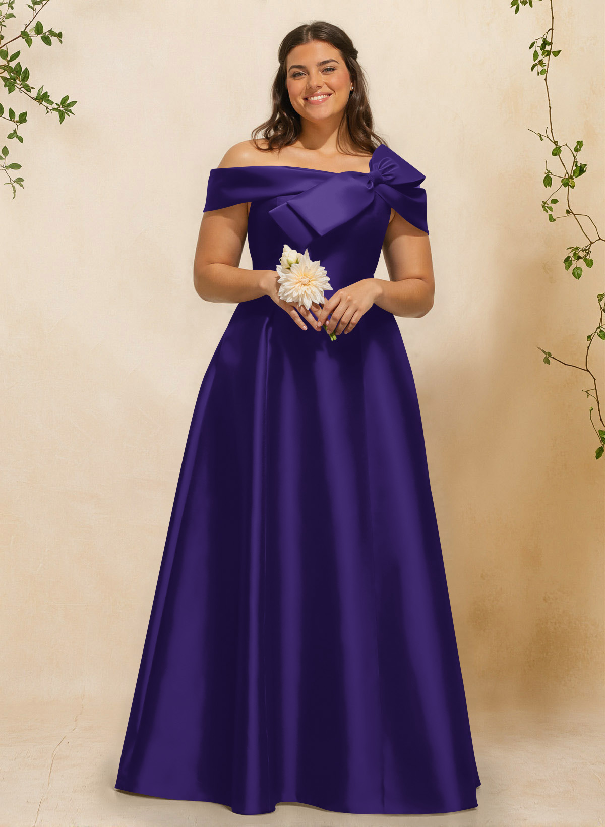A-Line Off-The-Shoulder Sleeveless Floor-Length Satin Bridesmaid Dresses With Bow(s), product image 74