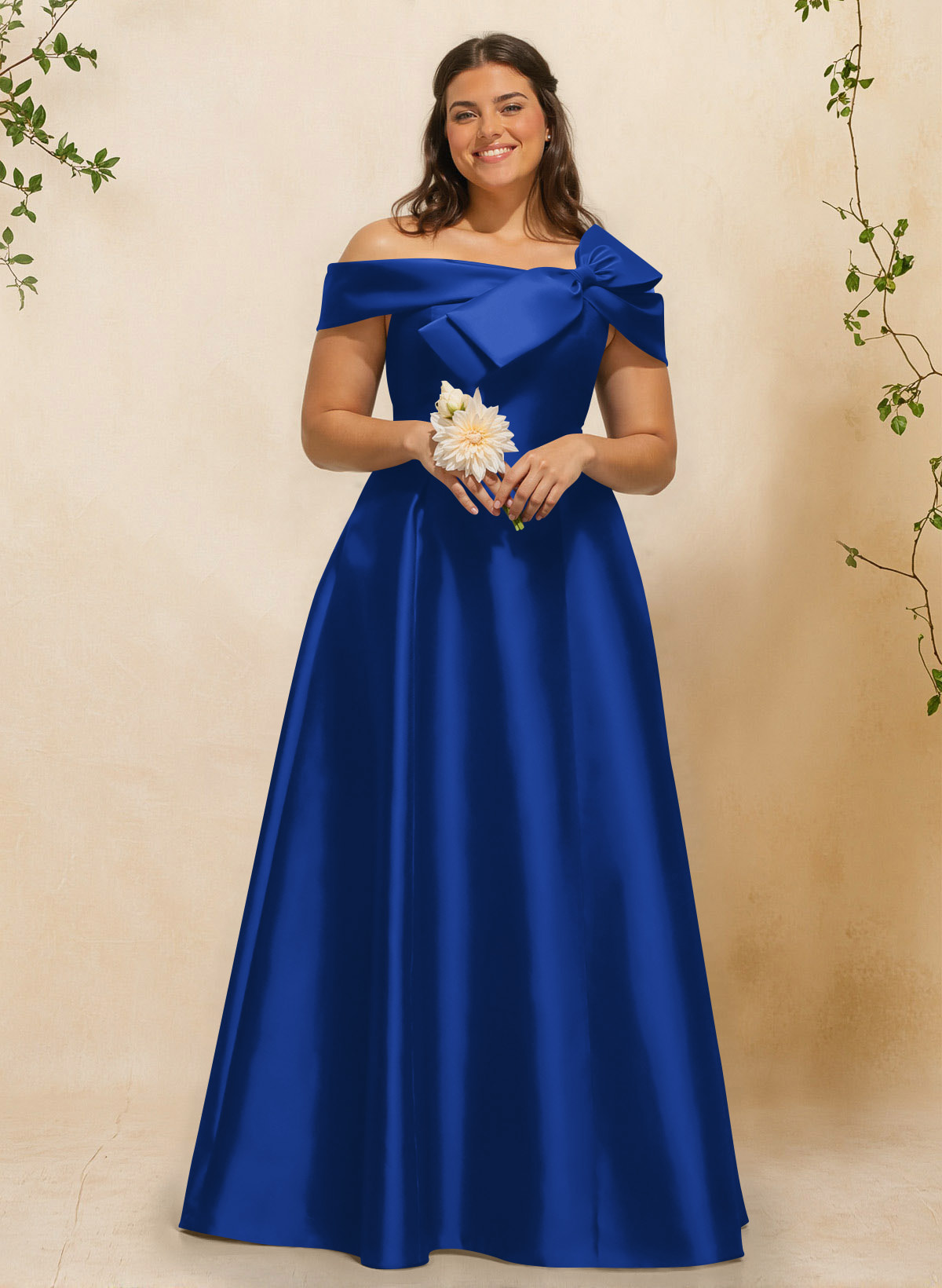 A-Line Off-The-Shoulder Sleeveless Floor-Length Satin Bridesmaid Dresses With Bow(s), product image 14