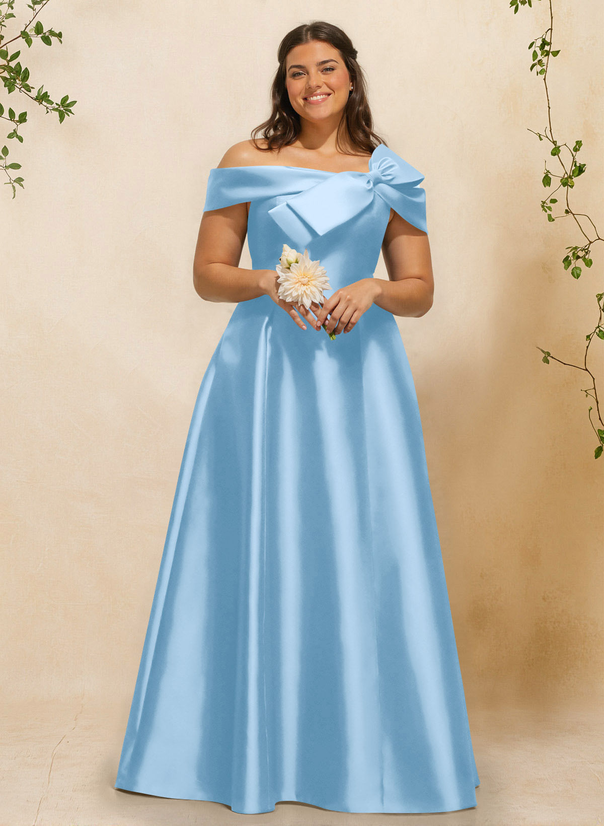 A-Line Off-The-Shoulder Sleeveless Floor-Length Satin Bridesmaid Dresses With Bow(s), product image 22