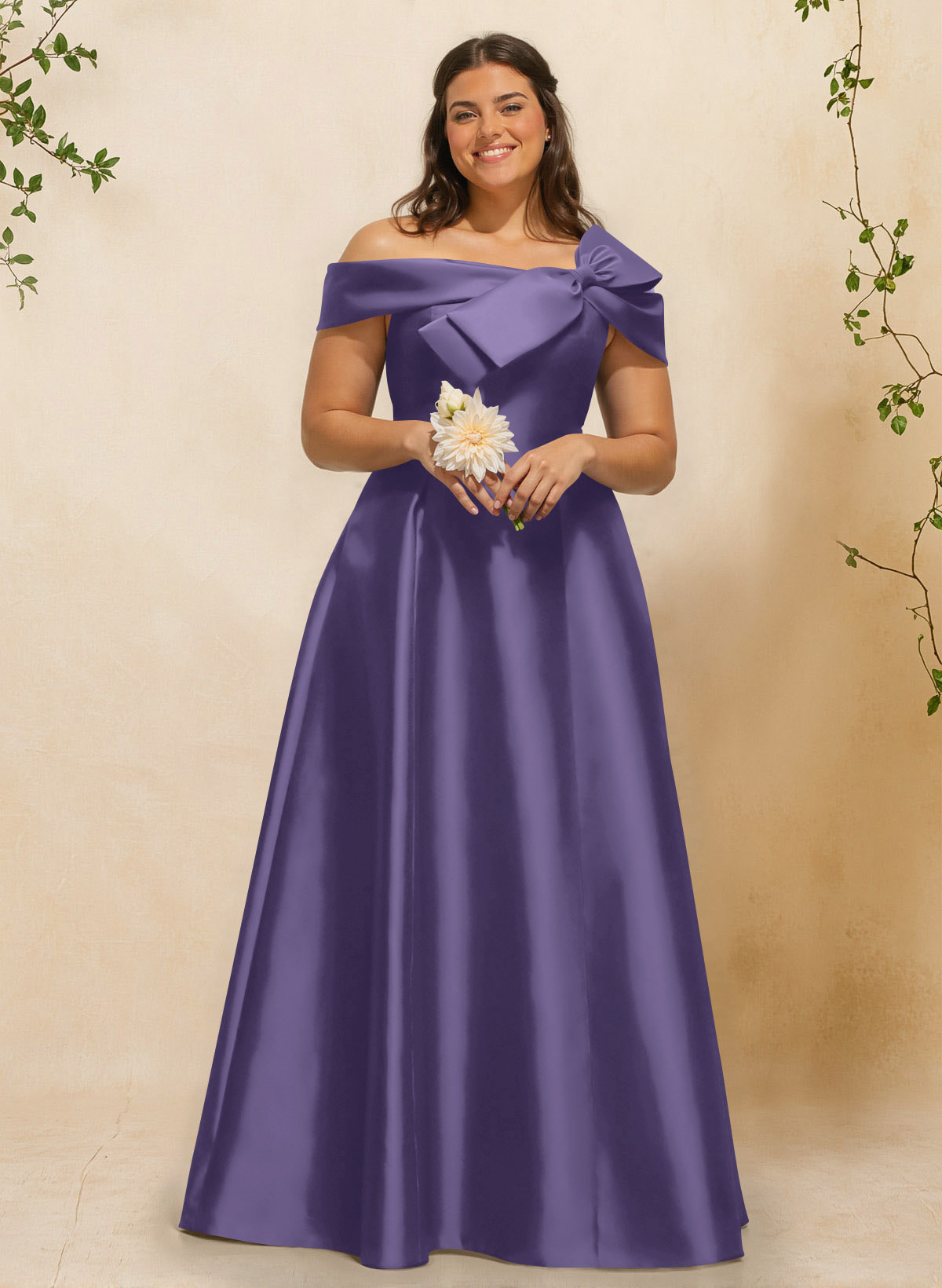A-Line Off-The-Shoulder Sleeveless Floor-Length Satin Bridesmaid Dresses With Bow(s), product image 66