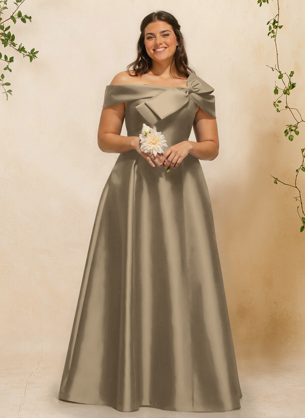 A-Line Off-The-Shoulder Sleeveless Floor-Length Satin Bridesmaid Dresses With Bow(s), product image 94