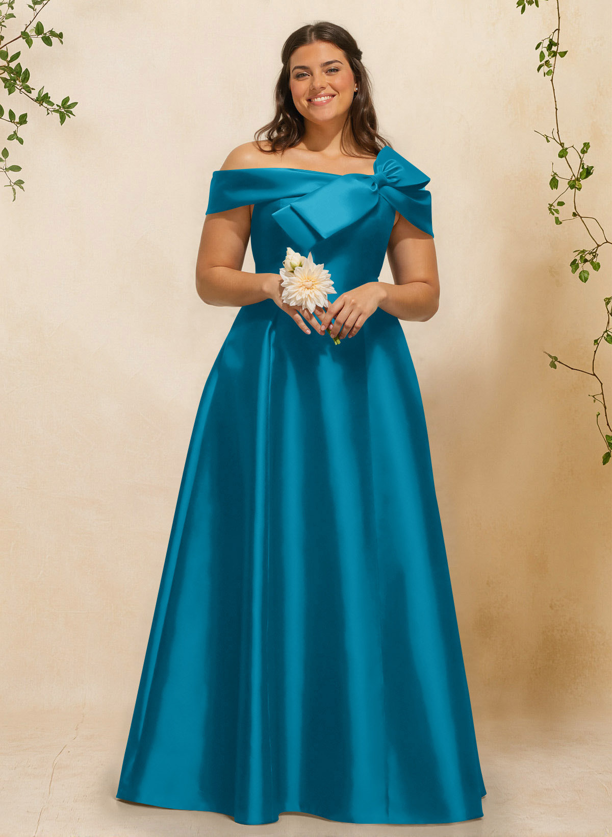 A-Line Off-The-Shoulder Sleeveless Floor-Length Satin Bridesmaid Dresses With Bow(s), product image 136