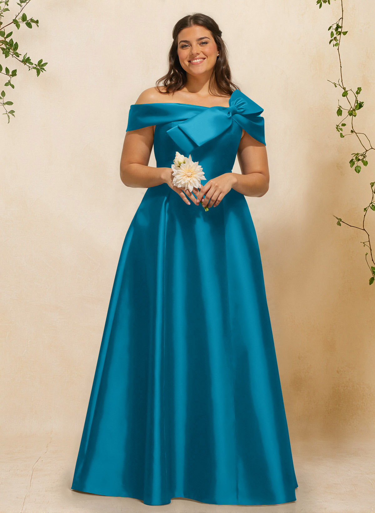 A-Line Off-The-Shoulder Sleeveless Floor-Length Satin Bridesmaid Dresses With Bow(s), product image 136