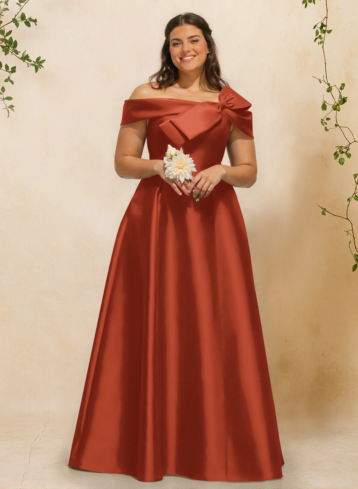 A-Line Off-The-Shoulder Sleeveless Floor-Length Satin Bridesmaid Dresses With Bow(s), product image 134