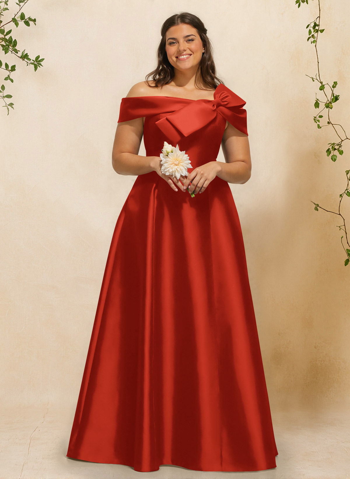 A-Line Off-The-Shoulder Sleeveless Floor-Length Satin Bridesmaid Dresses With Bow(s), product image 36