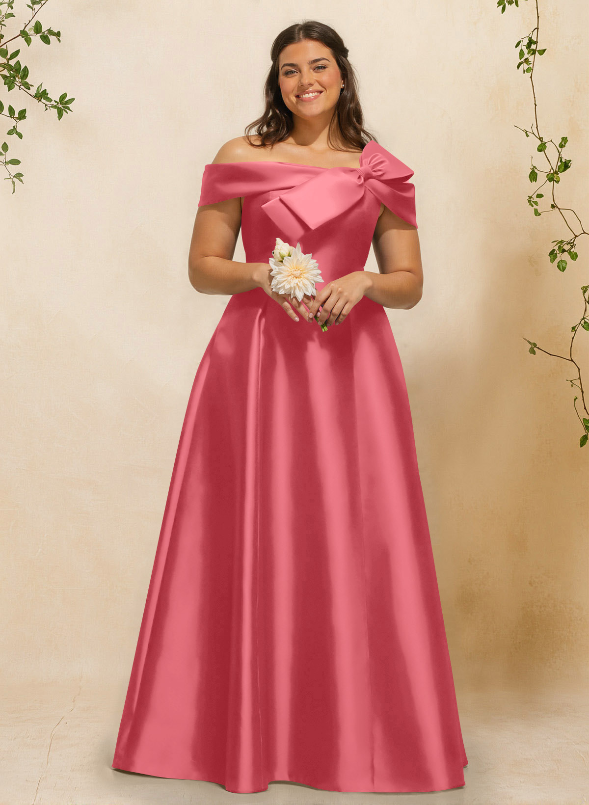 A-Line Off-The-Shoulder Sleeveless Floor-Length Satin Bridesmaid Dresses With Bow(s), product image 38