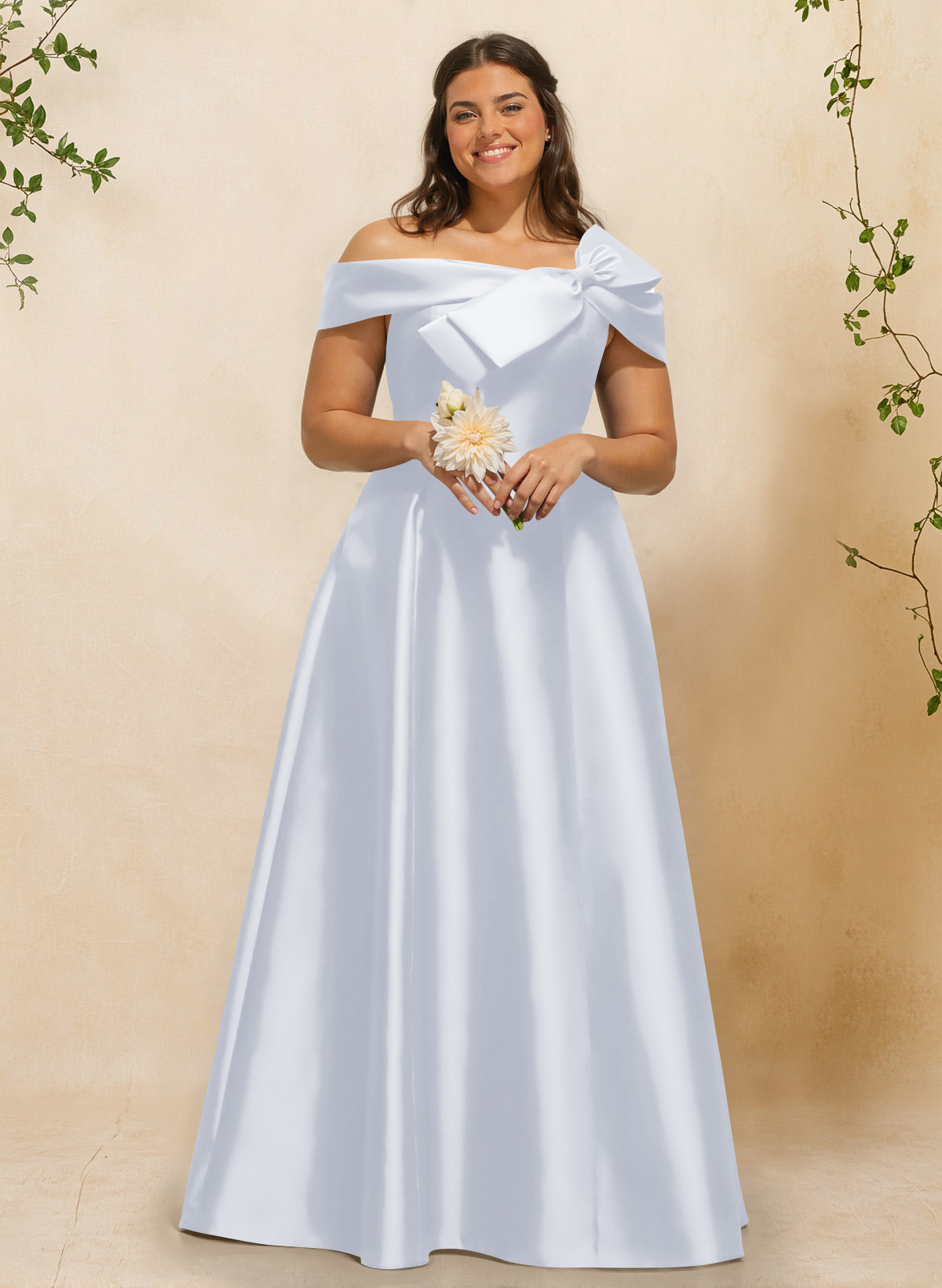 A-Line Off-The-Shoulder Sleeveless Floor-Length Satin Bridesmaid Dresses With Bow(s), product image 108