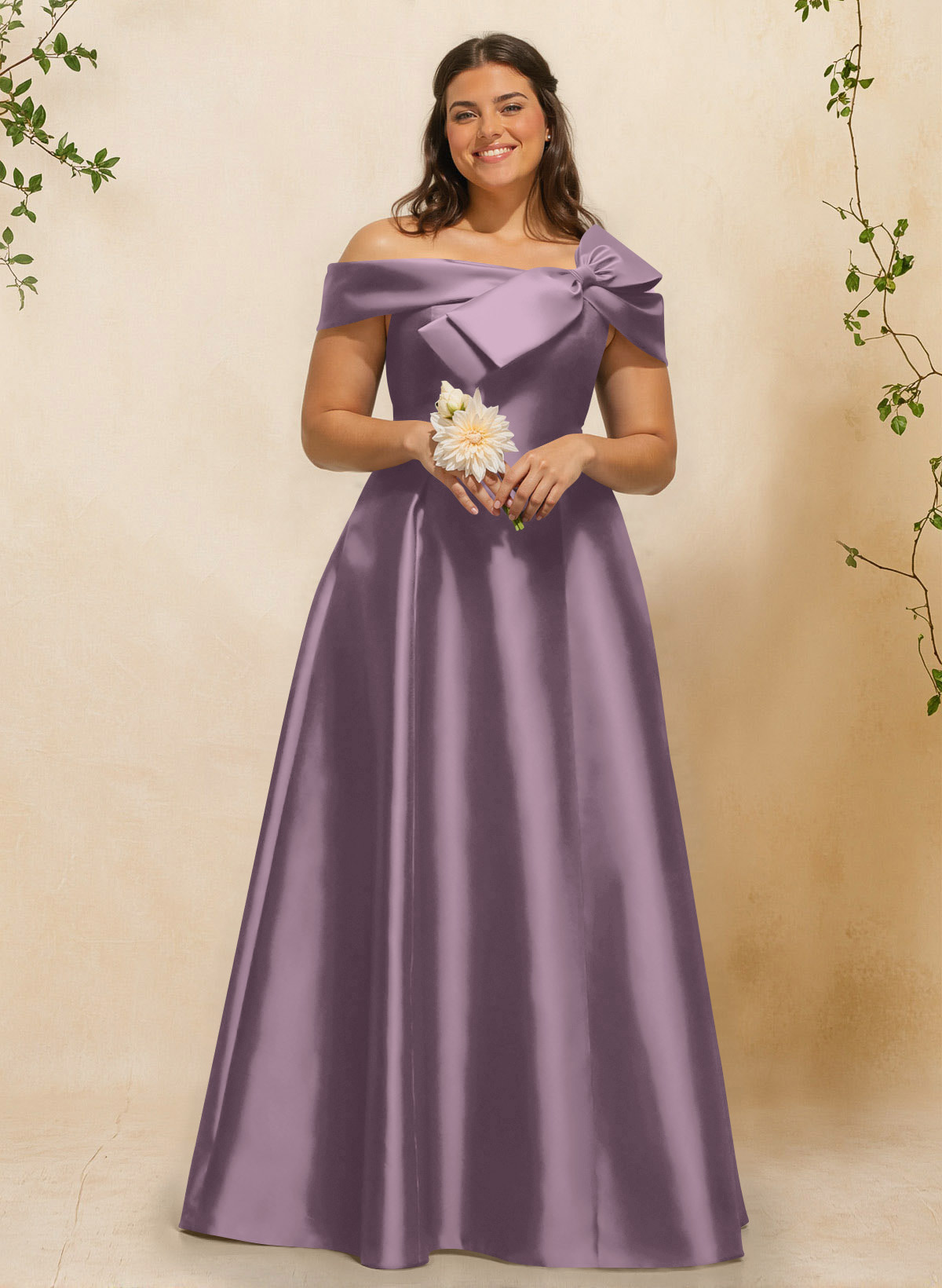 A-Line Off-The-Shoulder Sleeveless Floor-Length Satin Bridesmaid Dresses With Bow(s), product image 56