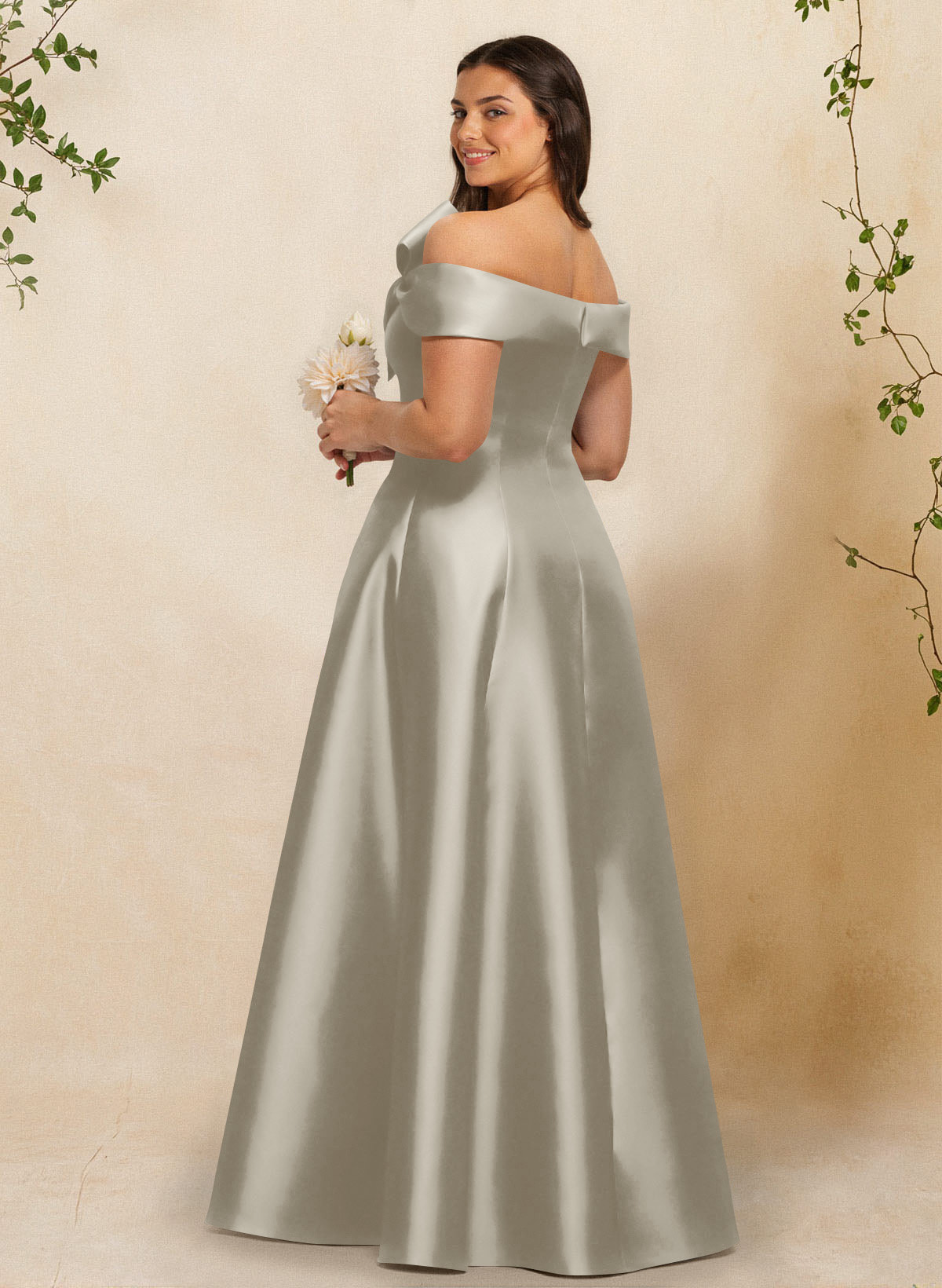 A-Line Off-The-Shoulder Sleeveless Floor-Length Satin Bridesmaid Dresses With Bow(s), product image 123