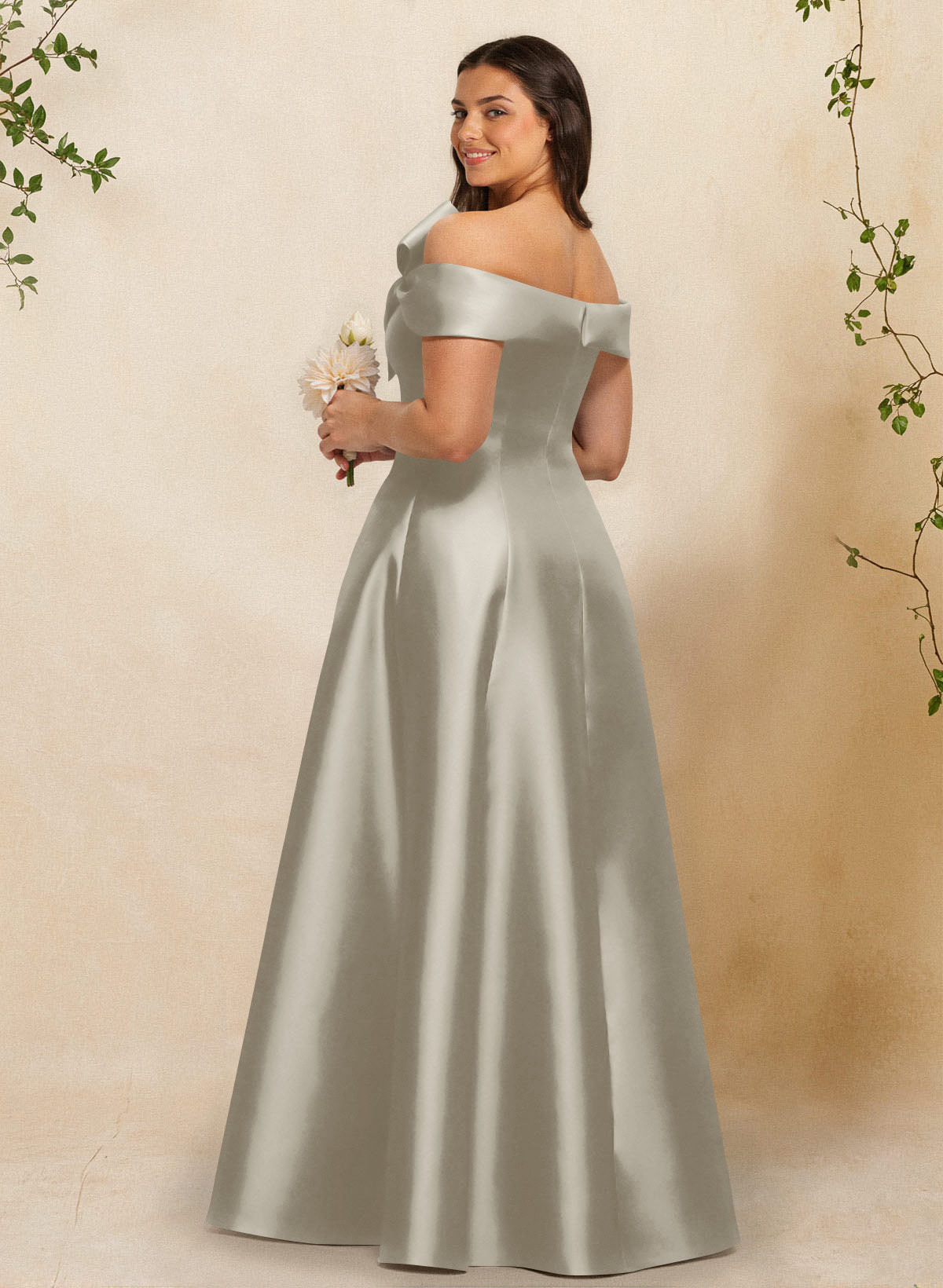 A-Line Off-The-Shoulder Sleeveless Floor-Length Satin Bridesmaid Dresses With Bow(s), product image 123