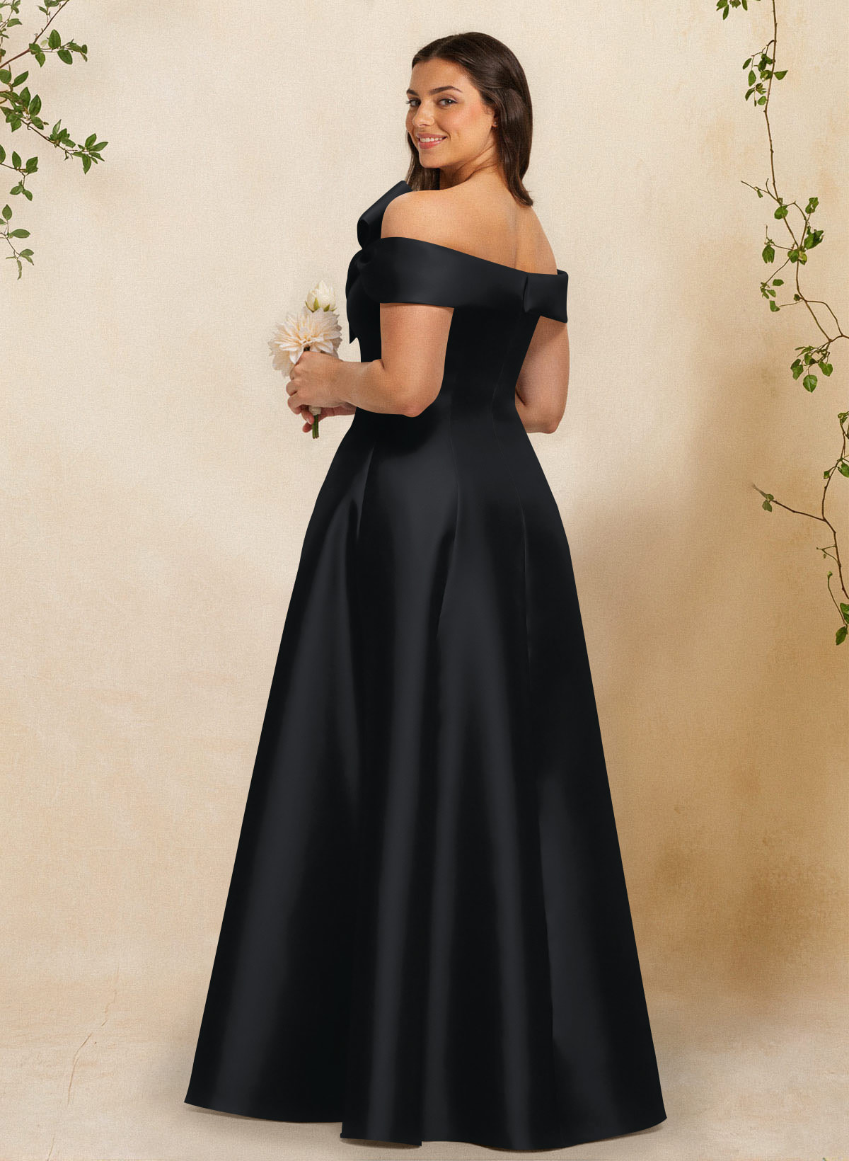A-Line Off-The-Shoulder Sleeveless Floor-Length Satin Bridesmaid Dresses With Bow(s), product image 115