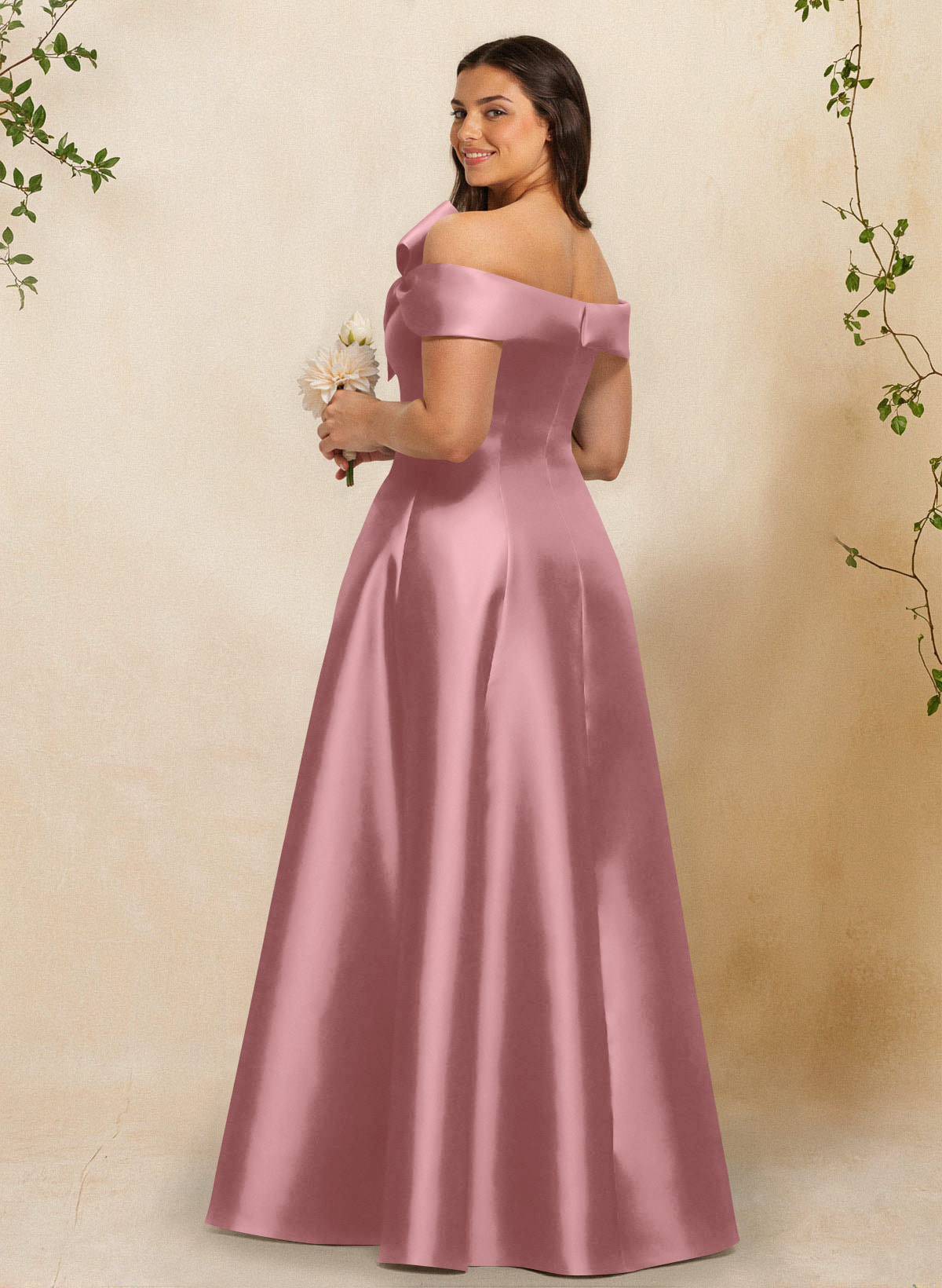 A-Line Off-The-Shoulder Sleeveless Floor-Length Satin Bridesmaid Dresses With Bow(s), product image 45