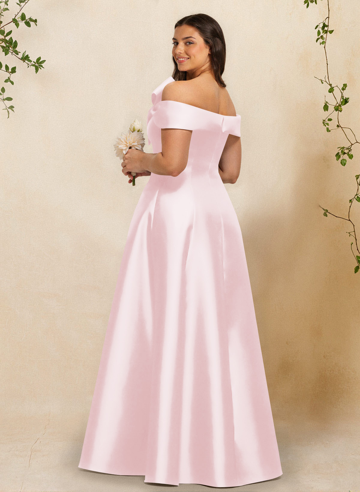 A-Line Off-The-Shoulder Sleeveless Floor-Length Satin Bridesmaid Dresses With Bow(s), product image 51