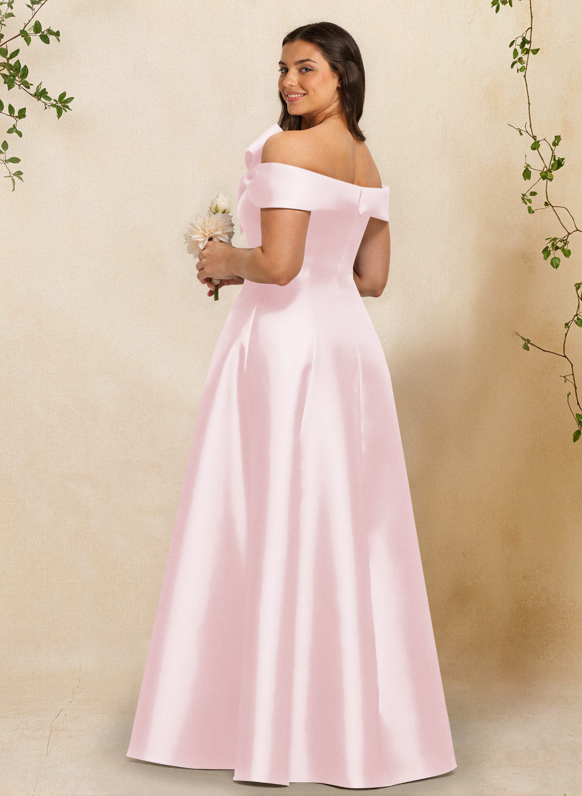 A-Line Off-The-Shoulder Sleeveless Floor-Length Satin Bridesmaid Dresses With Bow(s), product image 51